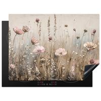 HERDABDECKPLATTE Blumen - Beige - Trockenblumen Herdabdeckung Induktionsfeld 70x52 cm - Beige, Kunststoff (70/52/0.2cm) - MuchoWow