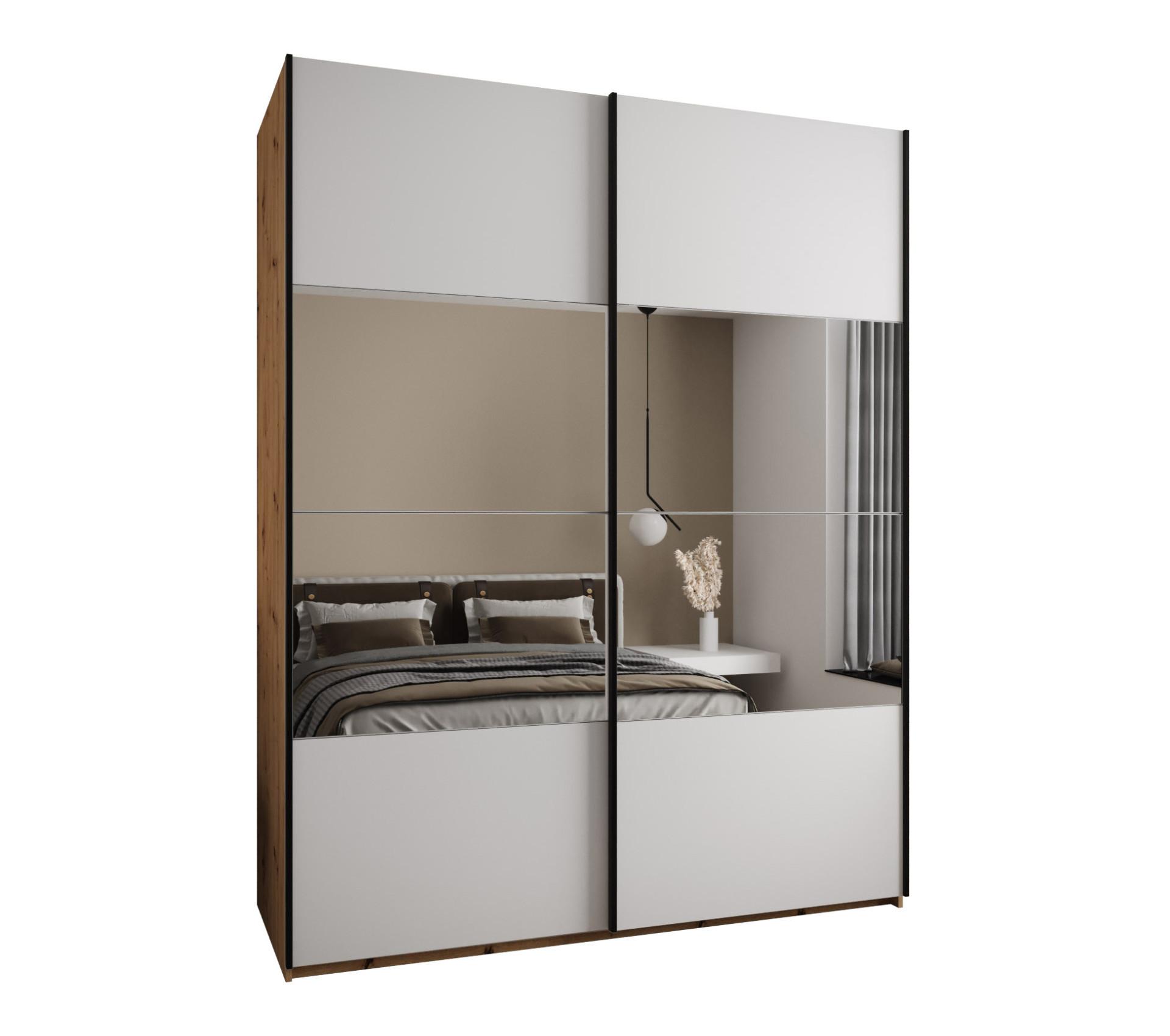 SCHWEBETÜRENSCHRANK 245,5/200/64 2-türig - Schwarz/Weiß, Holz/Metall (200/245/64cm) - Abiks Möbel