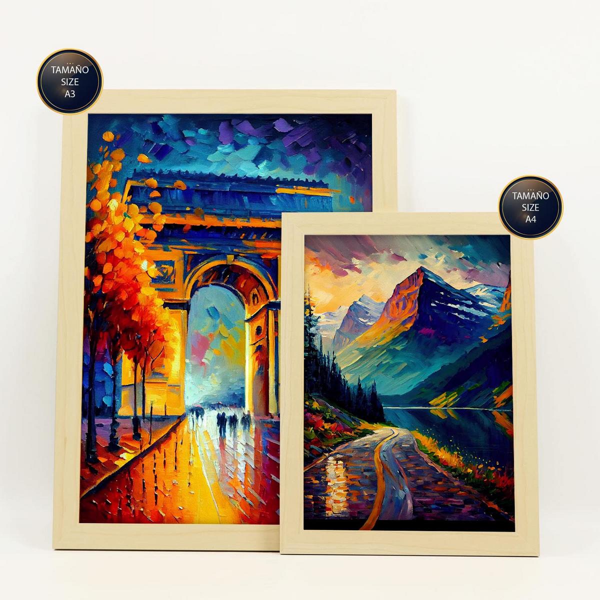 POSTER Set Mit 6 Herbst Im Ölgemälde Stil A3 & A4 Rahmen Aus Hellem Holz - Beige, Papier (29/3cm) - Nacnic