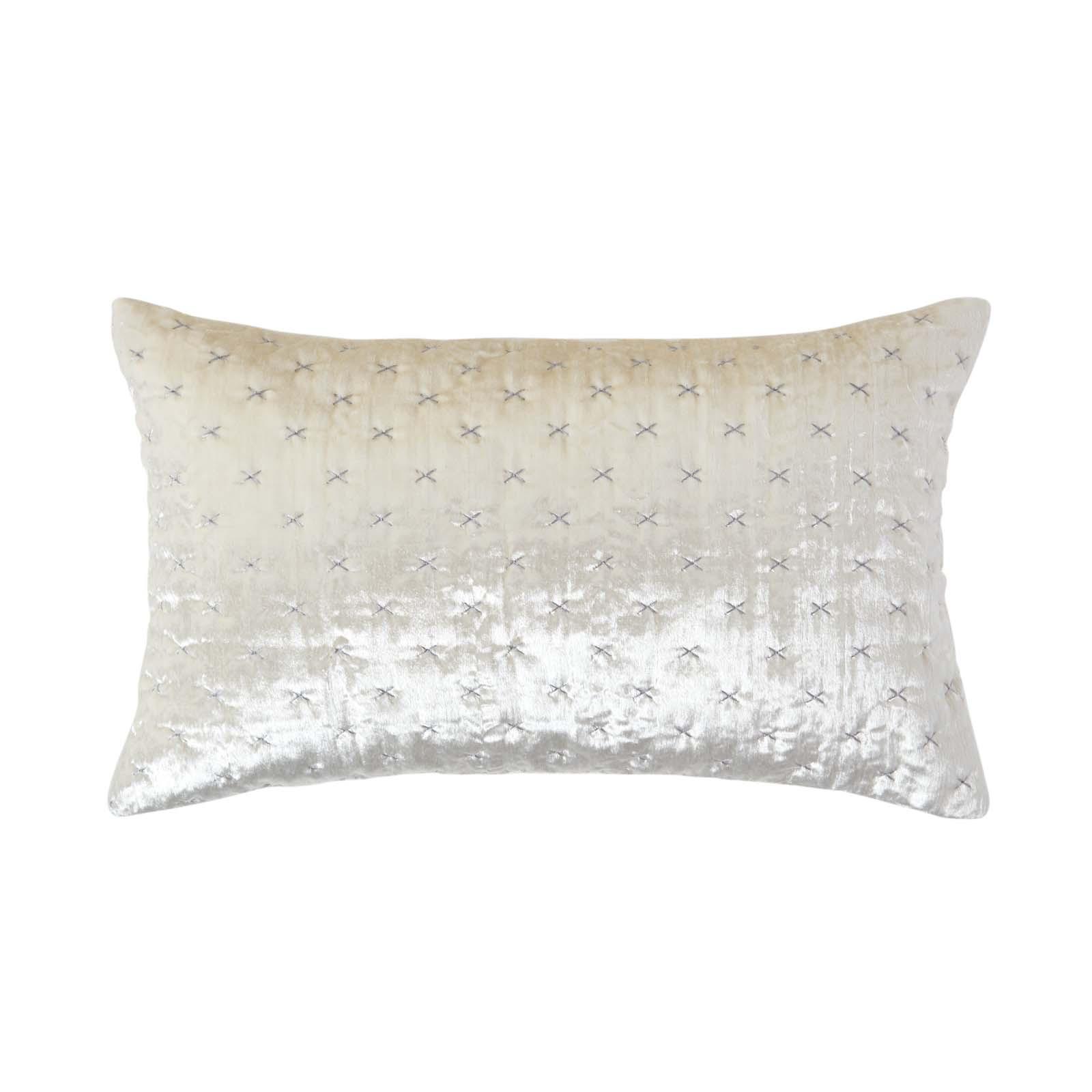KISSENHÜLLE Pannesamt bestickt 30/50 cm - Creme, Textil (30/50cm) - Homescapes
