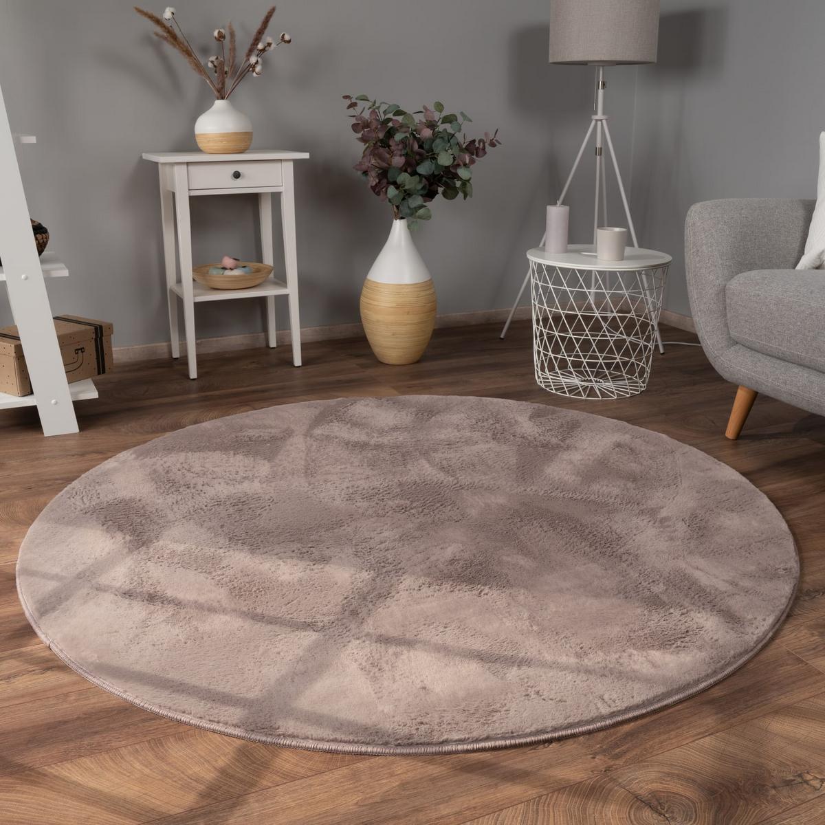 KURZFLORTEPPICH, einfarbig, aus Polyester, Taupe, Ø 120 cm - Braun, Textil (120/120cm) - KADIMA DESIGN