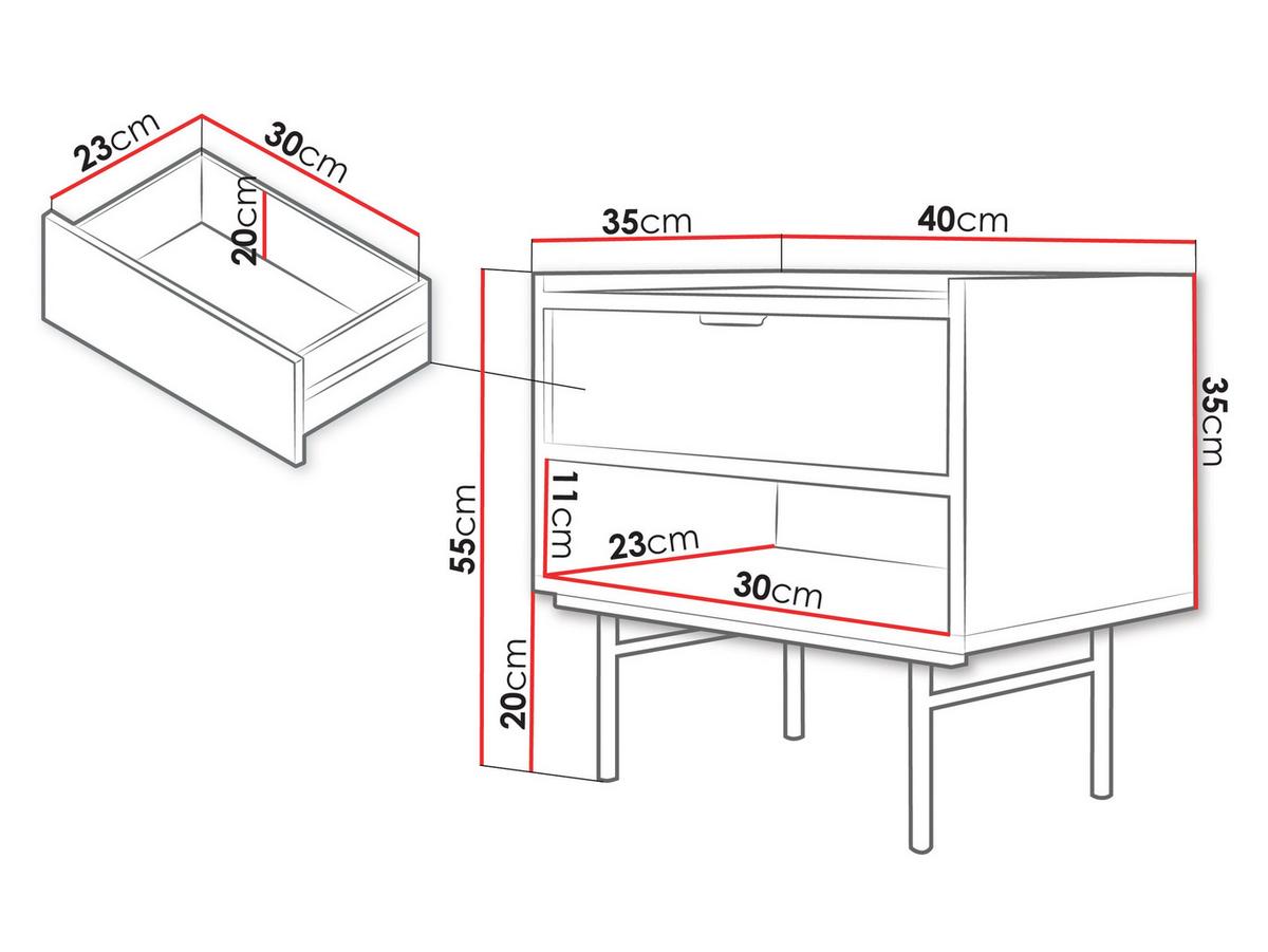 NACHTTISCH Edison - Nussbaumfarben/Schwarz, Holzwerkstoff/Metall (40/55/35cm) - MIRJAN24