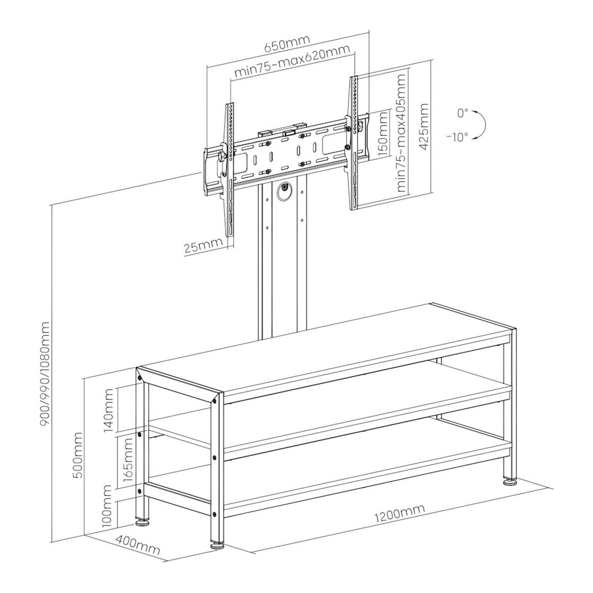 TV-HALTERUNG Stockholm - Wildeiche/Schwarz, Holzwerkstoff/Metall (120/108/40cm) - pro.tec