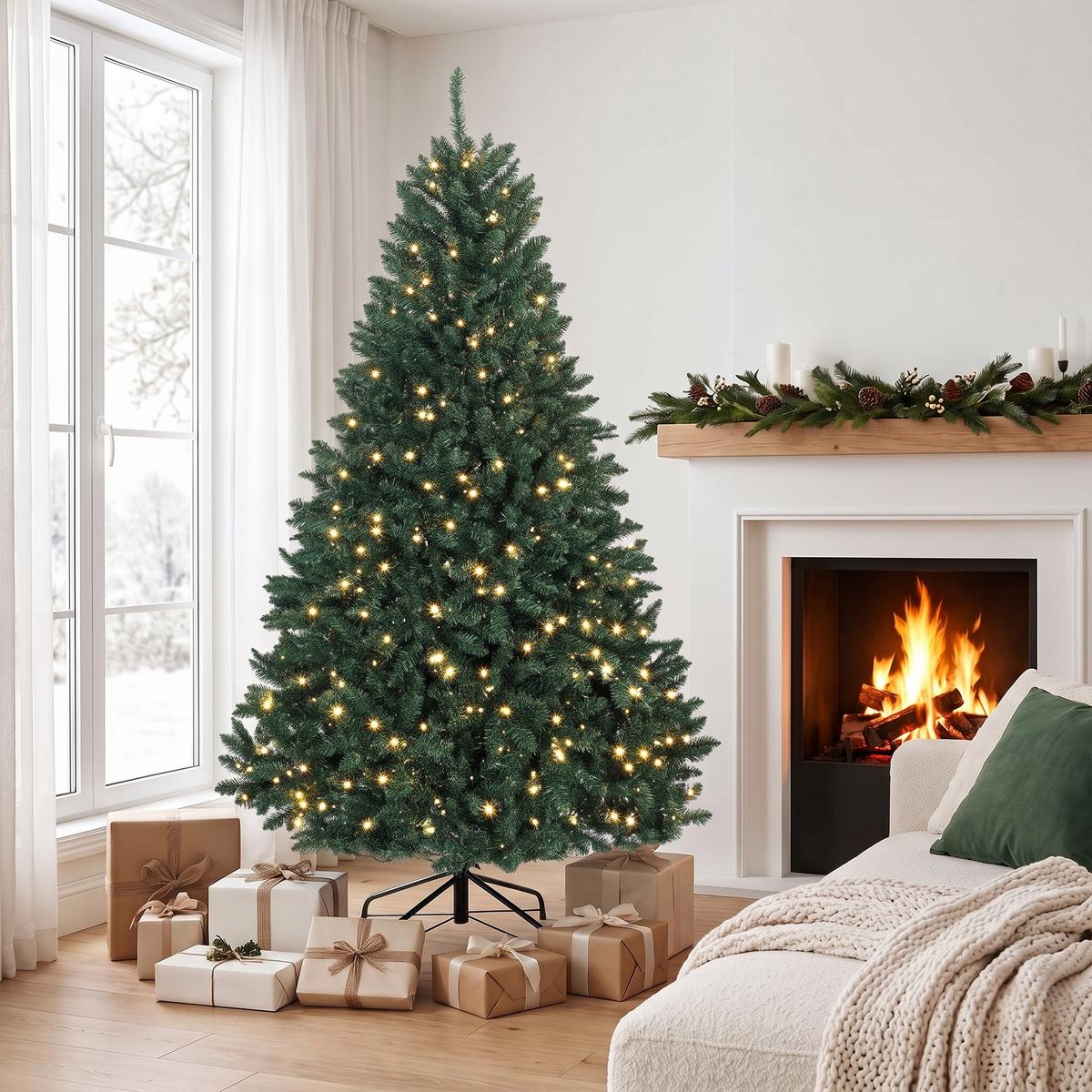KÜNSTLICHER Weihnachtsbaum, 180 cm Christbaum mit 1494 Spitzen, 550 LED-Leuchte - Grün, Kunststoff (180cm) - HOMCOM