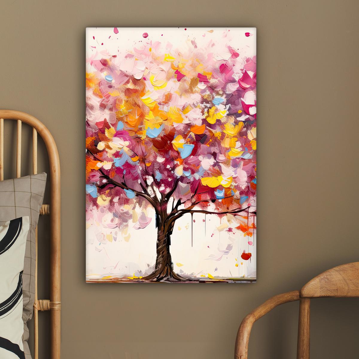 LEINWANDBILD Aquarell - Baum - Kunst - Abstrakt Wanddeko Schlafzimmer 60x90 cm - Rosa, Textil (60/90cm) - MuchoWow