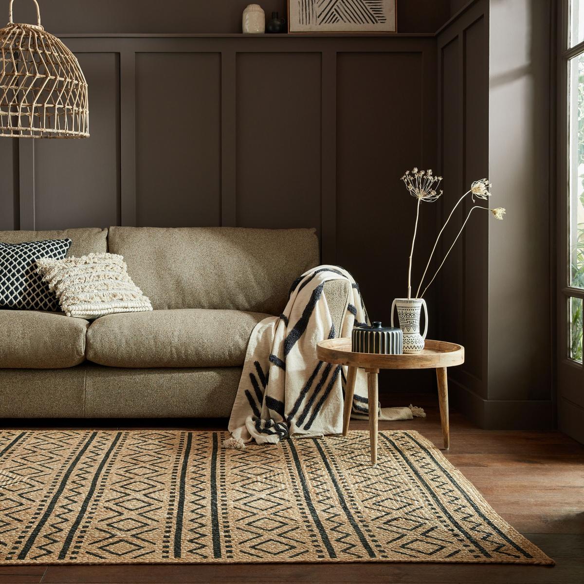 JUTETEPPICH handgewebt NEATH, geometrisch, Braun-Schwarz, 200 x 290 cm - Braun, Naturmaterialien (200/290cm) - KADIMA DESIGN