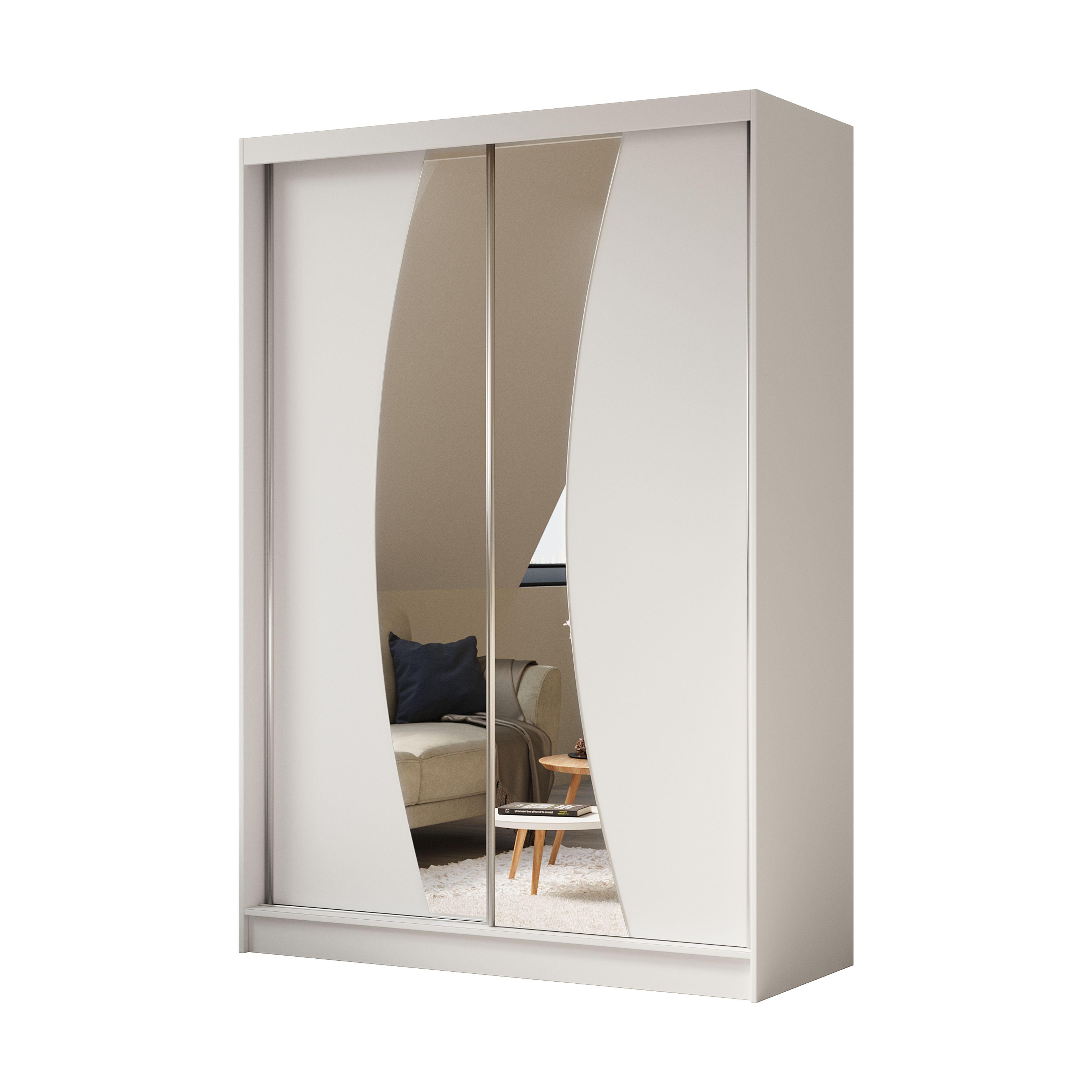 SCHWEBETÜRENSCHRANK VOCE 150/216/61 cm 2-türig mit Spiegel Weiß - Weiß, Holzwerkstoff (150/216/61cm) - MASSENO