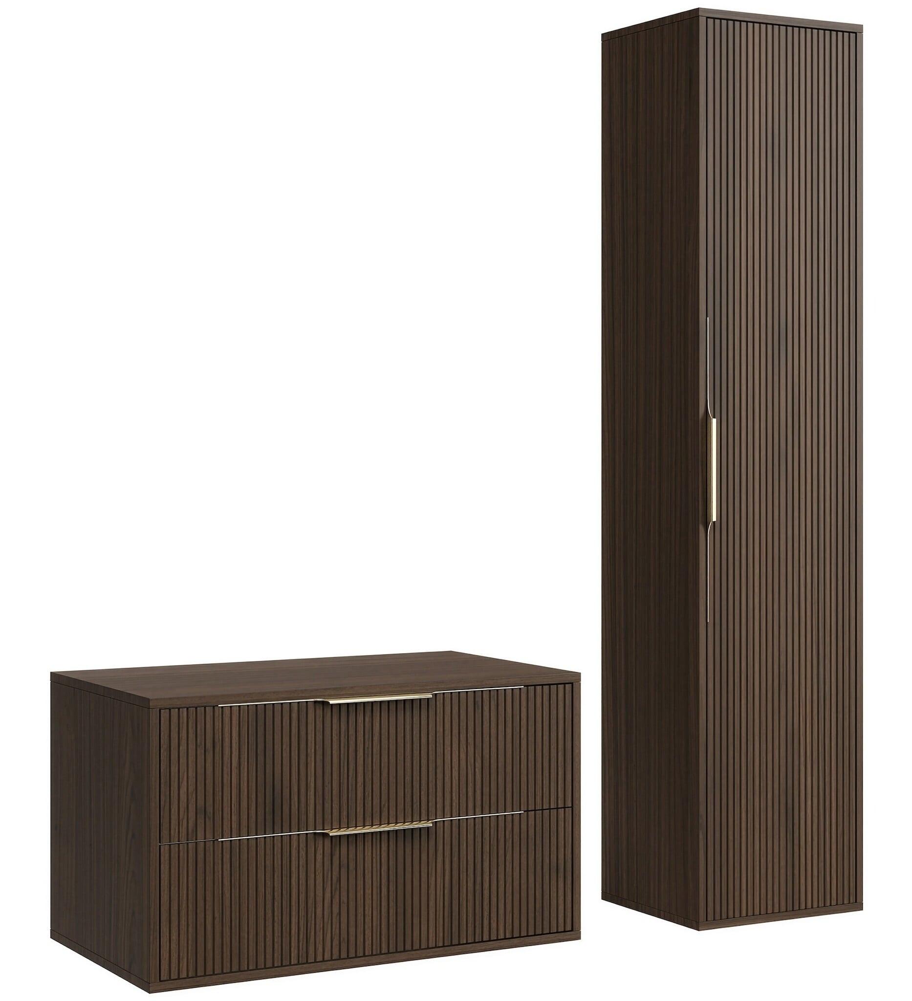 BADMÖBEL-SET Rimini 2 Teile Walnuss Braun - 80 x 46 x 46 cm - Walnussfarben/Braun, Holz (80/46/46cm) - Badplaats