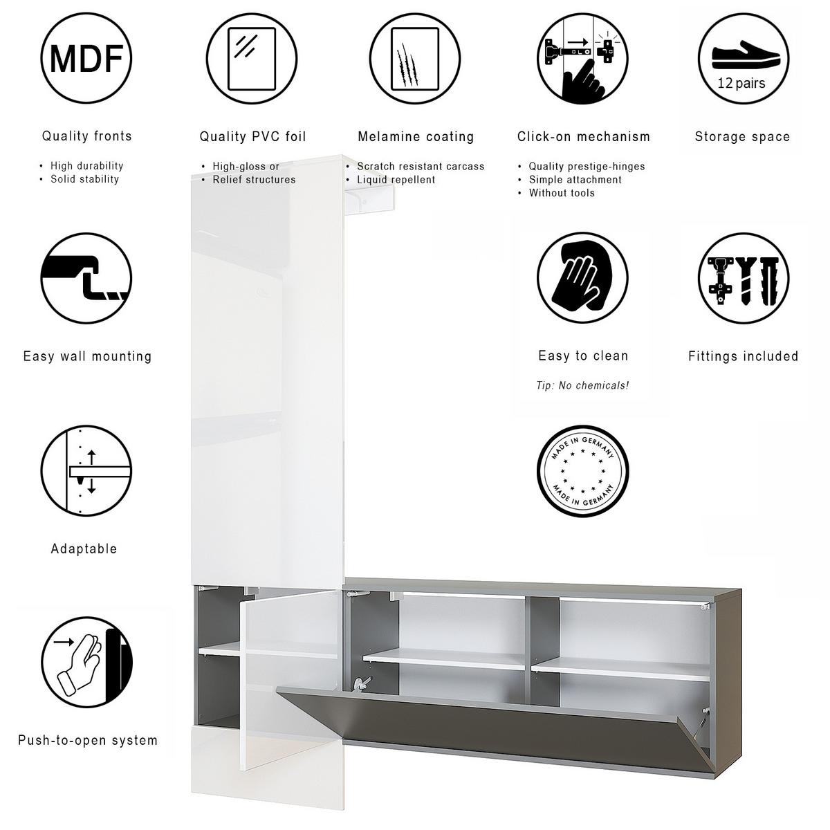 GARDEROBE Carlton Paneel in Eiche Nordic - Silbereichenfarben, Holzwerkstoff (156.5/193/35cm) - Vladon