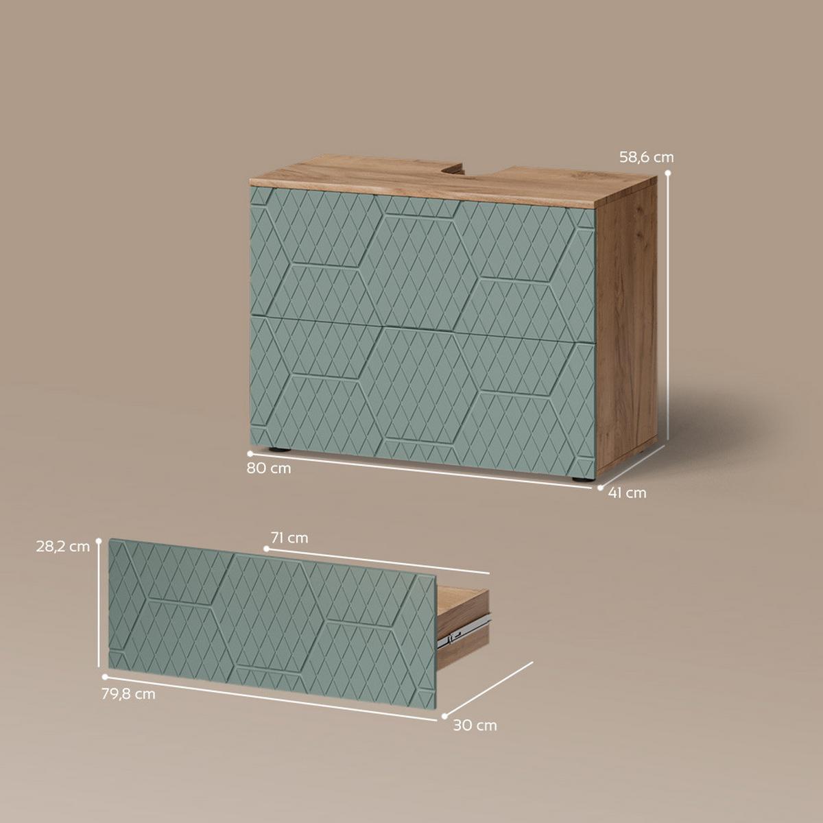 WASCHBECKENUNTERSCHRANK Ronco Grün 80 x 58.6 cm mit 2 Schubladen - Grün, Holzwerkstoff (80/58.6/41cm) - Livinity®