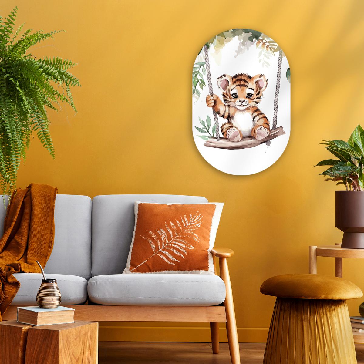 WANDBILD Tiger - Tier - Kinder - Dschungel Deko Wohnzimmer 40x60 cm - Dunkelorange, Kunststoff (40/60cm) - MuchoWow