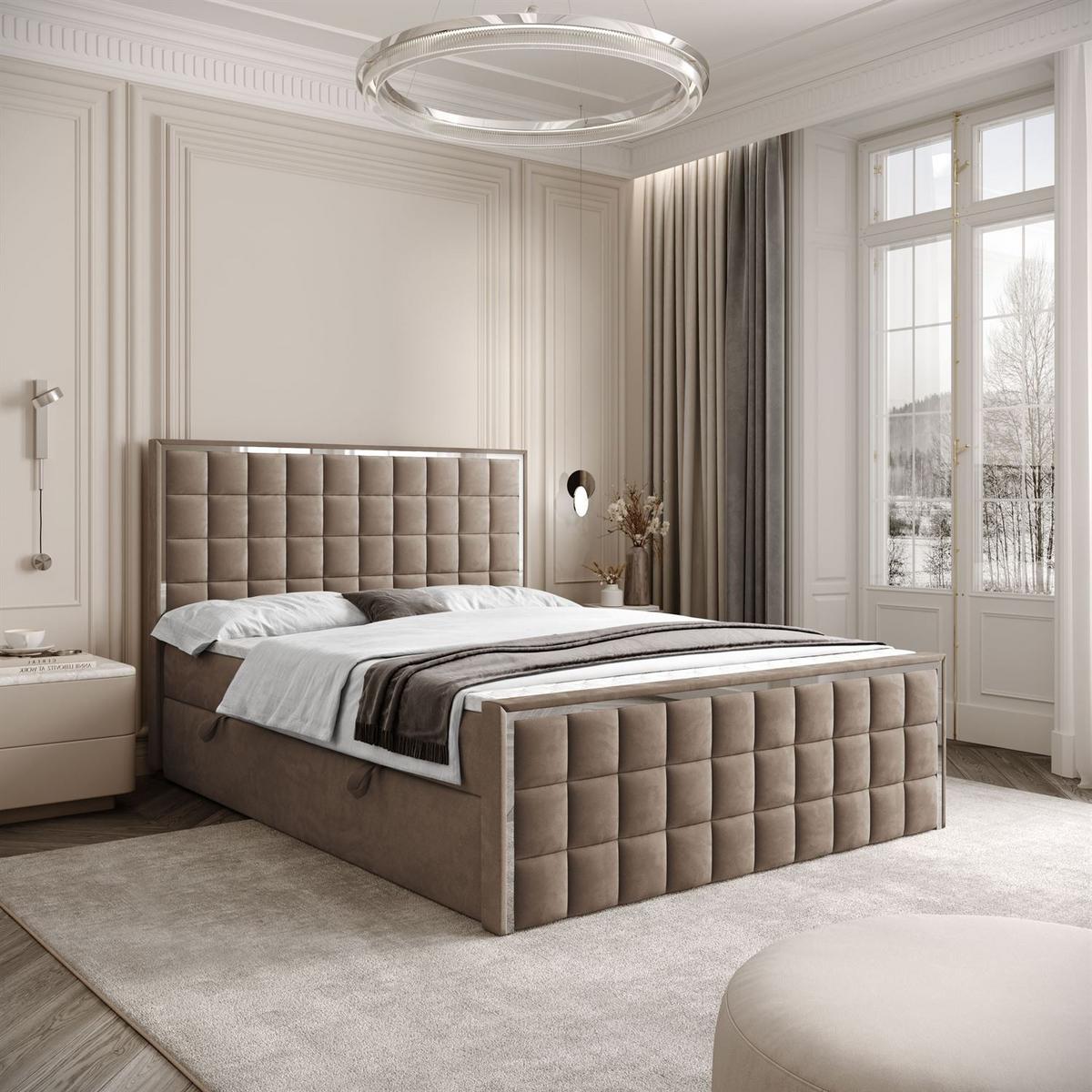 BOXSPRINGBETT ISADORA II SILVER mit Bettkasten und Topper 140x200 cm Royal Velvet 176 - Beige, Textil - Lookway