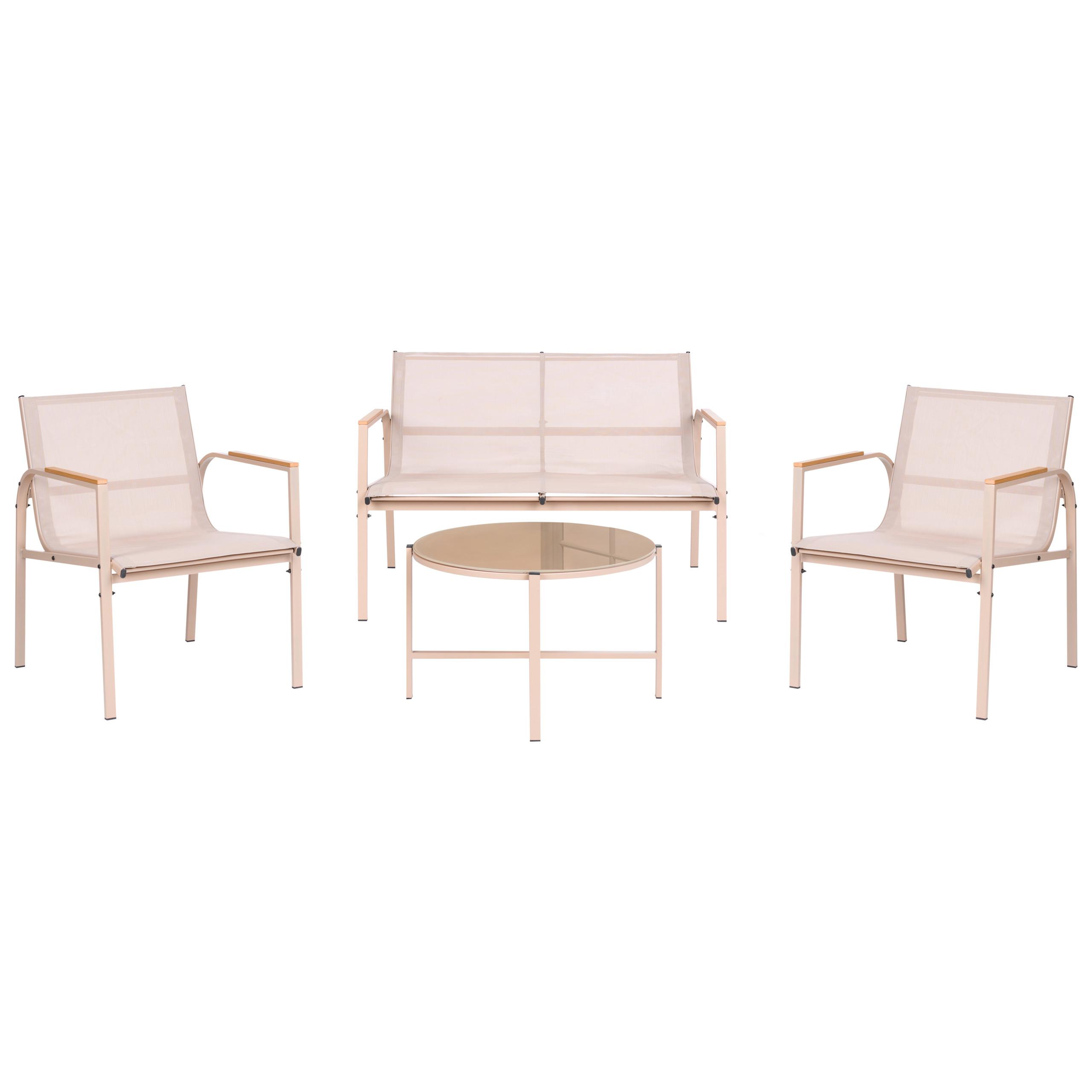 LOUNGE-SET mit Tisch 4-Sitzer Metall Beige Ledro - Beige, Metall - Beliani