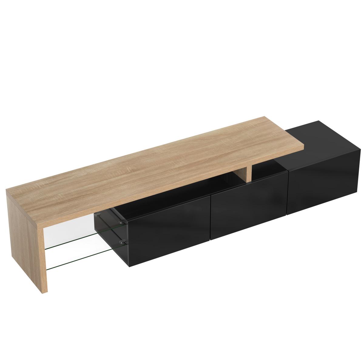 LOWBOARD mit LED-Beleuchtung, 3 Schubladen und Offene Fächer - Schwarz, Glas/Holzwerkstoff (197/42/39cm) - Urban Meuble