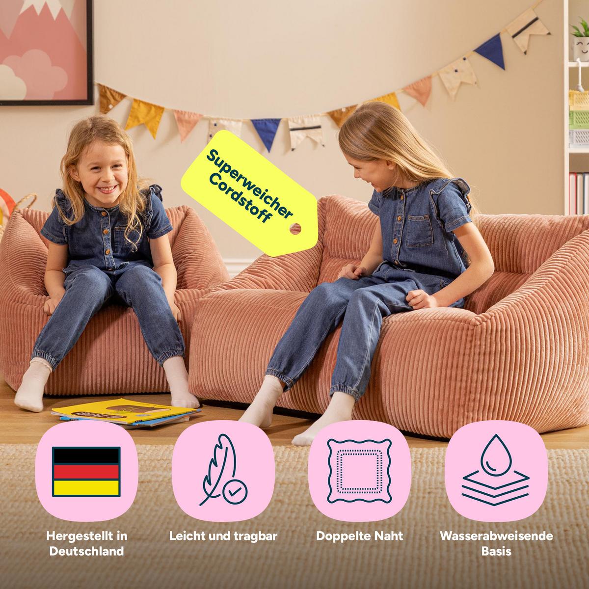 KINDERSOFA mit Sitzsack Sessel Cecilia - Pink, Textil (140/44/55cm) - icon