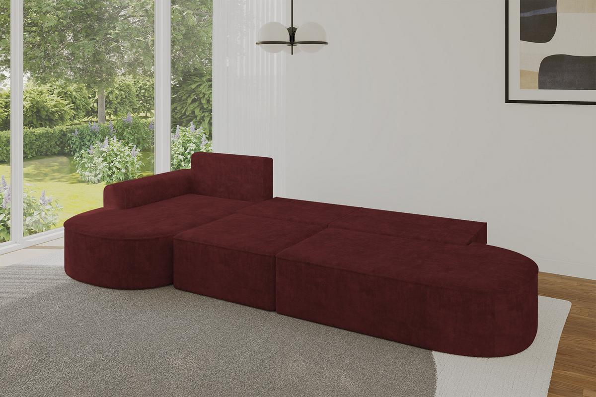 ECKSOFA mit Schlaffunktion Ottomane Links MARI L2-S 368X167X85 Bordeauxrot Velours - Bordeaux/Schwarz, Holzwerkstoff/Kunststoff (368/167cm) - ALTDECOR
