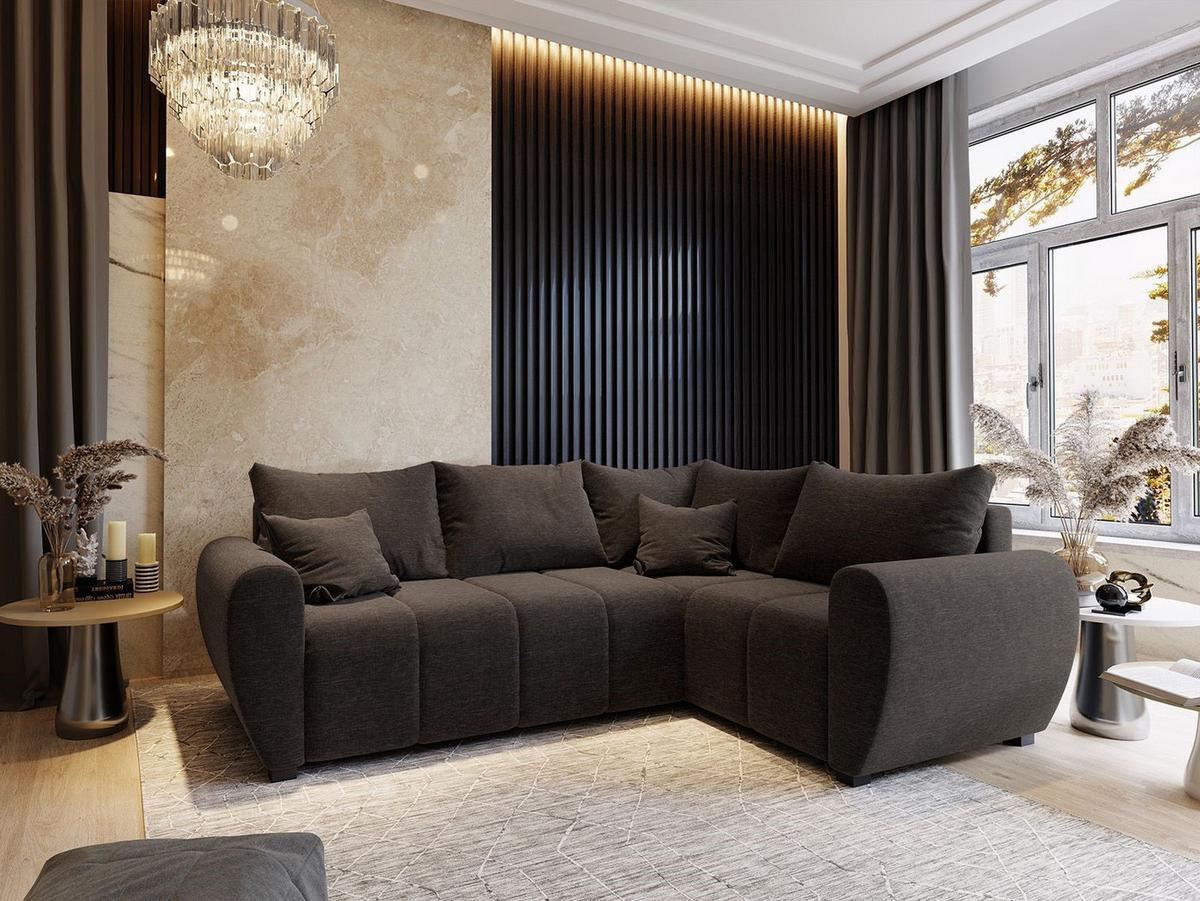 ECKSOFA MADISON L R-S Braun Dünner Stoff mit Schlaffunktion - Schwarz/Braun, Holz/Kunststoff (235/175cm) - MASSENO