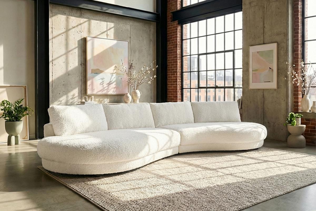 BIG SOFA PADANA Weiß Flachgewebe - Schwarz/Weiß, Kunststoff/Textil (410/86/166cm) - KAWOLA