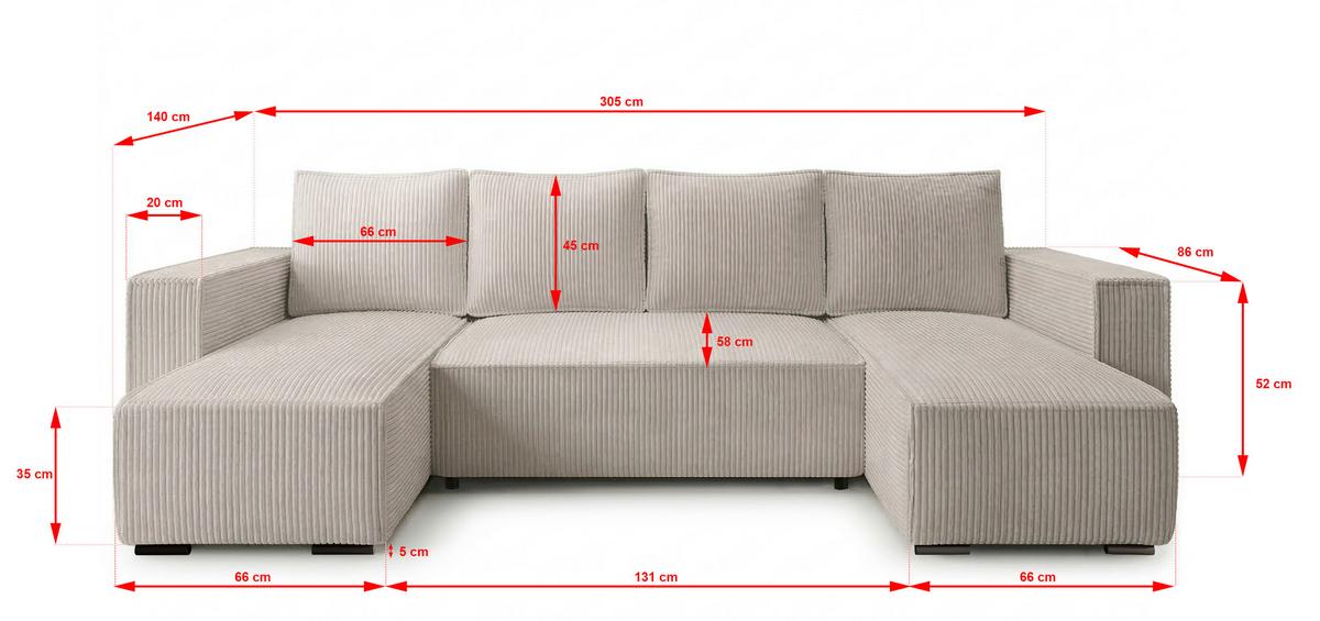 WOHNLANDSCHAFT CUDDY U mit Schlaffunktion und Bettkasten, Farbe: Hellbeige, Cordstoff - Beige, Textil (305/85/140cm) - Storez24