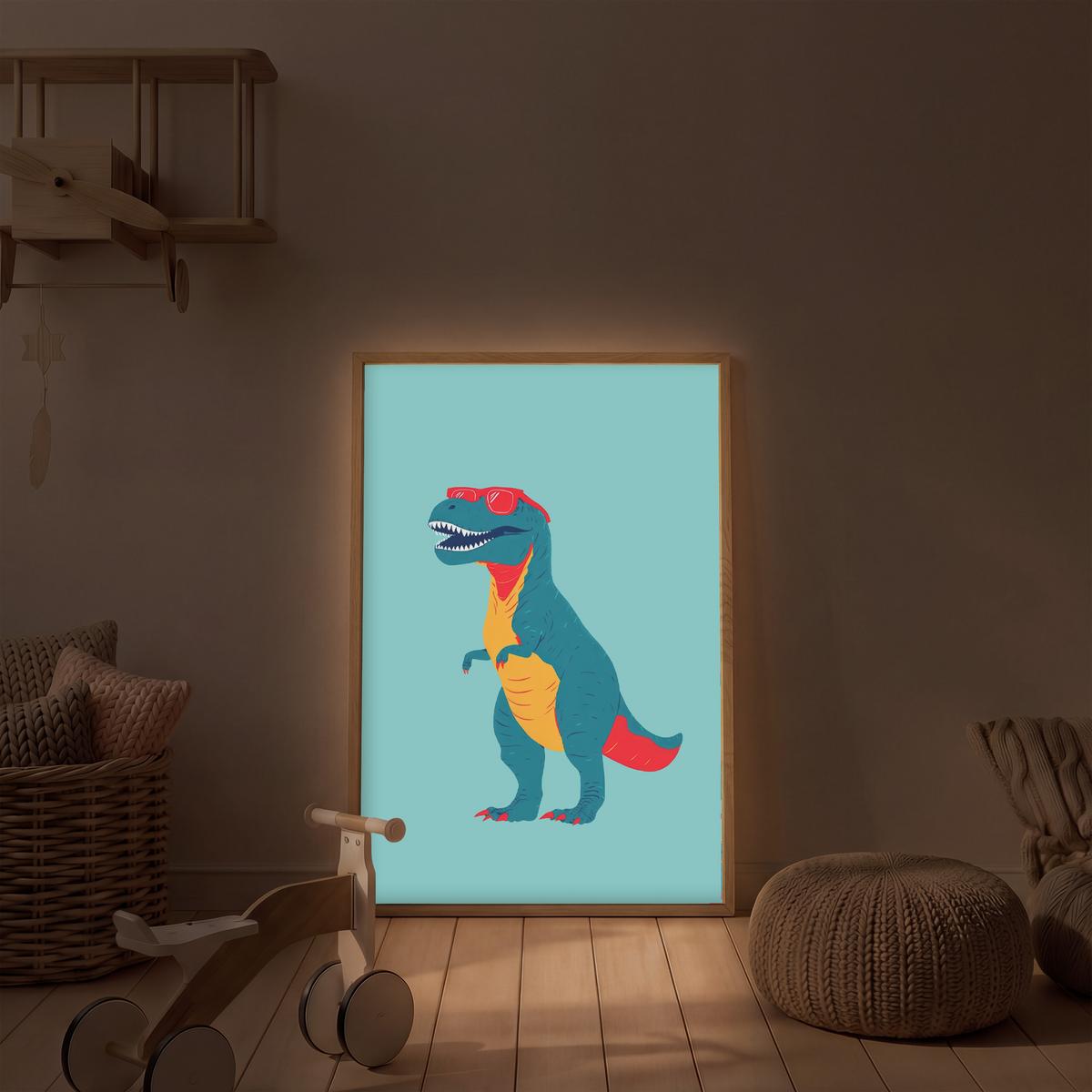 WANDLEUCHTE MIT AKKU Dinosaurier - Blau - Sonnenbrille 60x90 cm - Hellblau, Holzwerkstoff (60/90/8cm) - OnlyWow