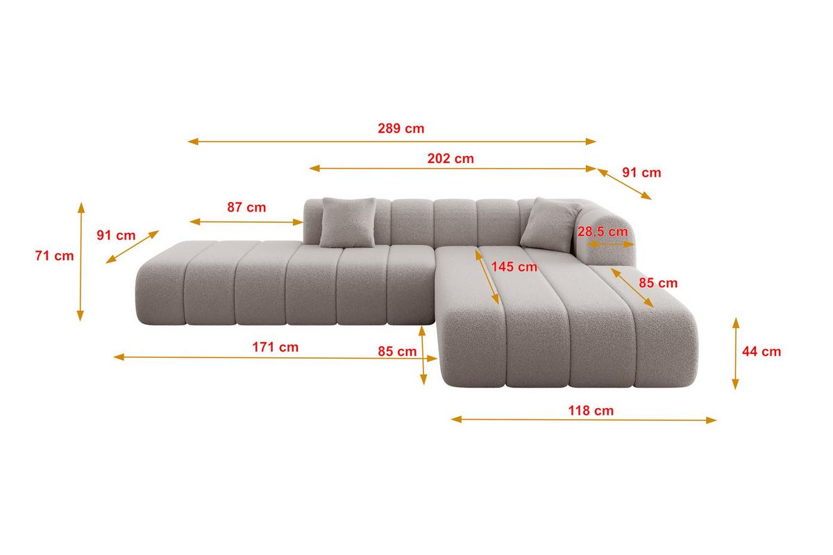 ECKSOFA Ottomane Rechts BILA-L 289x176x71 Braun Bouclé - Schwarz/Braun, Holzwerkstoff/Kunststoff (289/176cm) - ALTDECOR