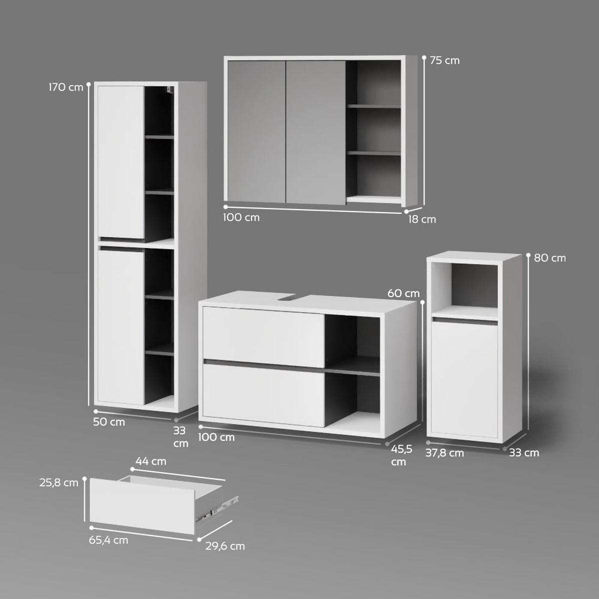 BADMÖBEL-SET Vomano Weiß 4 Teile - Weiß, Holzwerkstoff (45/100/60cm) - Livinity®