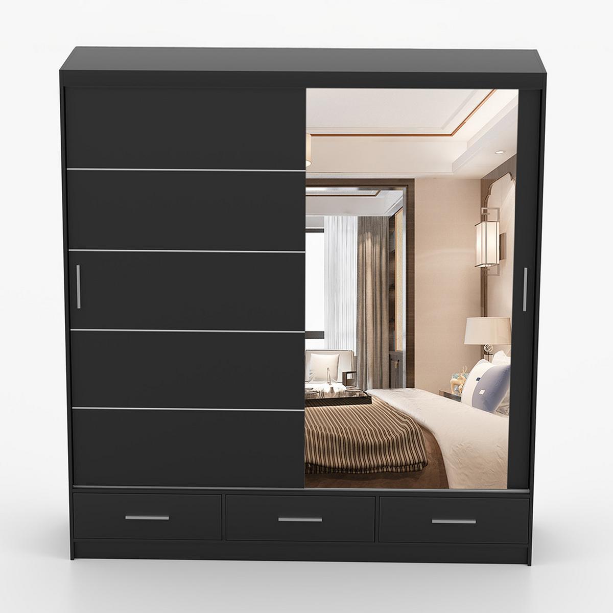 KLEIDERSCHRANK Florence 203 cm, 203/218/61, 2-türig, schwarz - Schwarz, Holzwerkstoff (203/218/61cm) - imoebel24