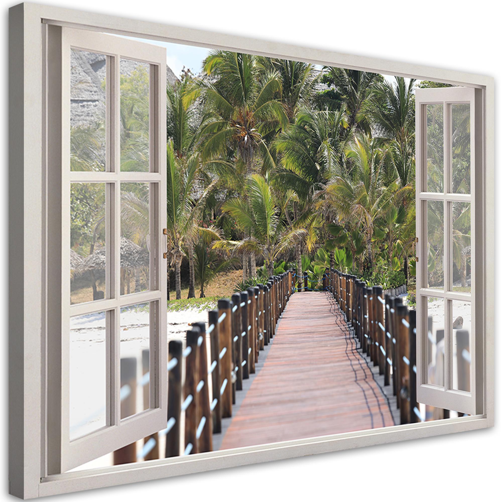 WANDBILD fensterblick tropische natur palmen - Grün, Textil (60/40cm) - Feeby