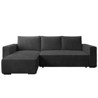 ECKSOFA CUDDY L, Eckcouch in L-Form mit Schlaffunktion und Bettkasten, Farbe: Dunkelgrau, Cordstoff, Ottomane Links - Dunkelgrau, Textil (240/140cm) - Storez24