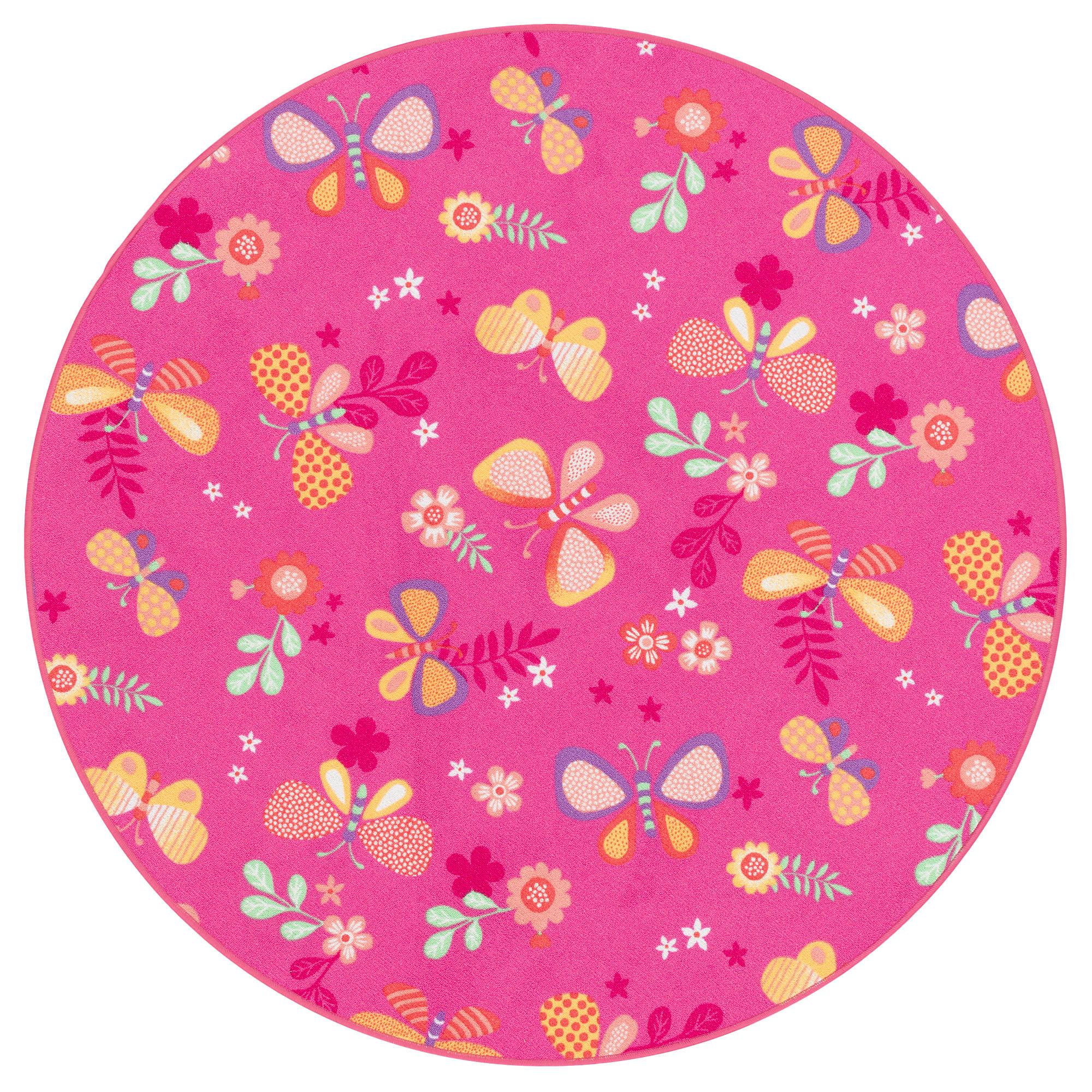 KINDER SPIEL TEPPICH SCHMETTERLING RUND - Pink, Textil (100/100cm) - Snapstyle