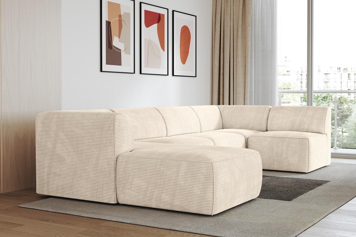 WOHNLANDSCHAFT Ottomane Links MOVO-L 345x180x78 cm Beige Cord - Beige, Holzwerkstoff/Kunststoff (345/78/180cm) - ALTDECOR