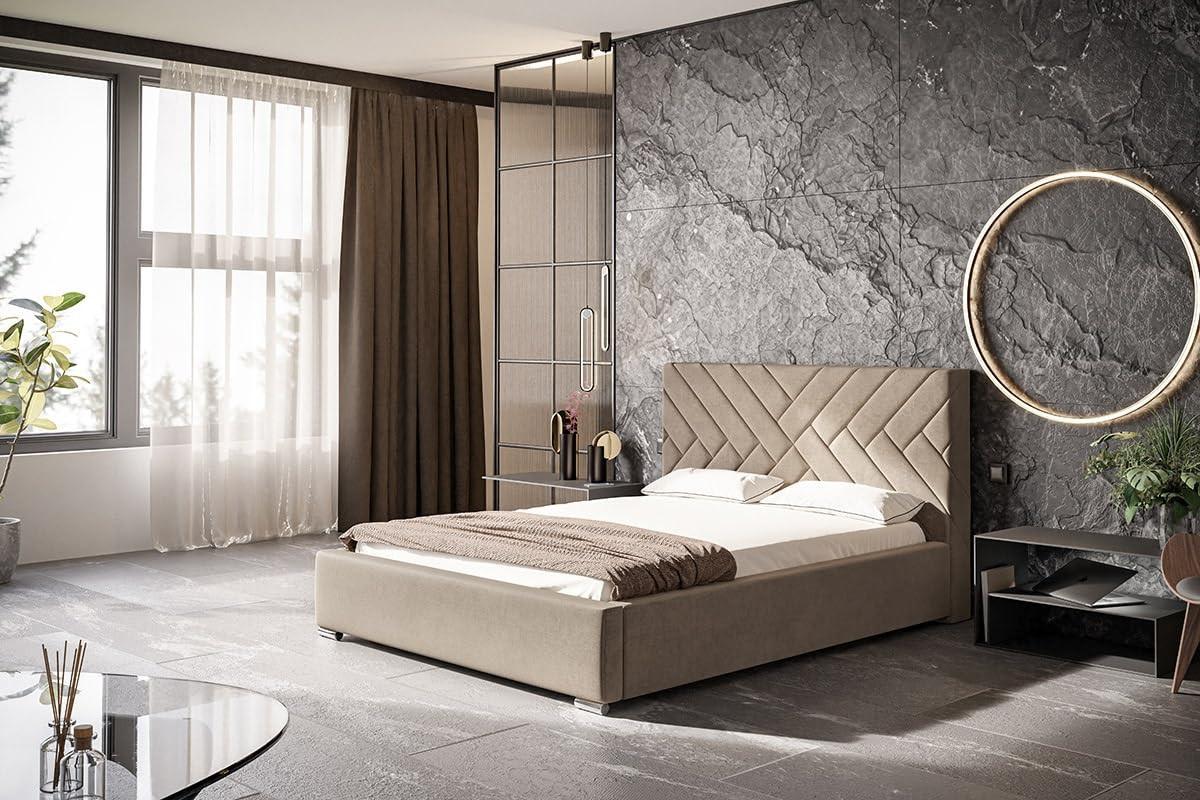 POLSTERBETT Monaco mit Kopfteil, 180x200 cm, Doppelbett mit Bettkasten und Lattenrost aus Holz, Velourstoff Sand - Gelb, Holz/Textil (180/200cm) - Alpi-Möbel