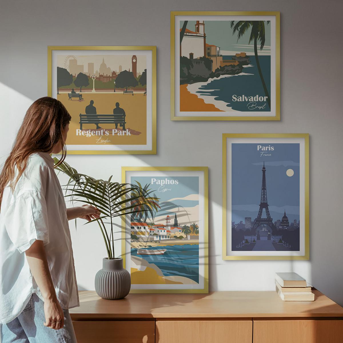 BILDER SET 4er Set - 50x50 cm & 40x60 cm Goldrahmen - Architektur der Küstenstädte - Goldfarben, Kunststoff (50/50cm) - TULUP
