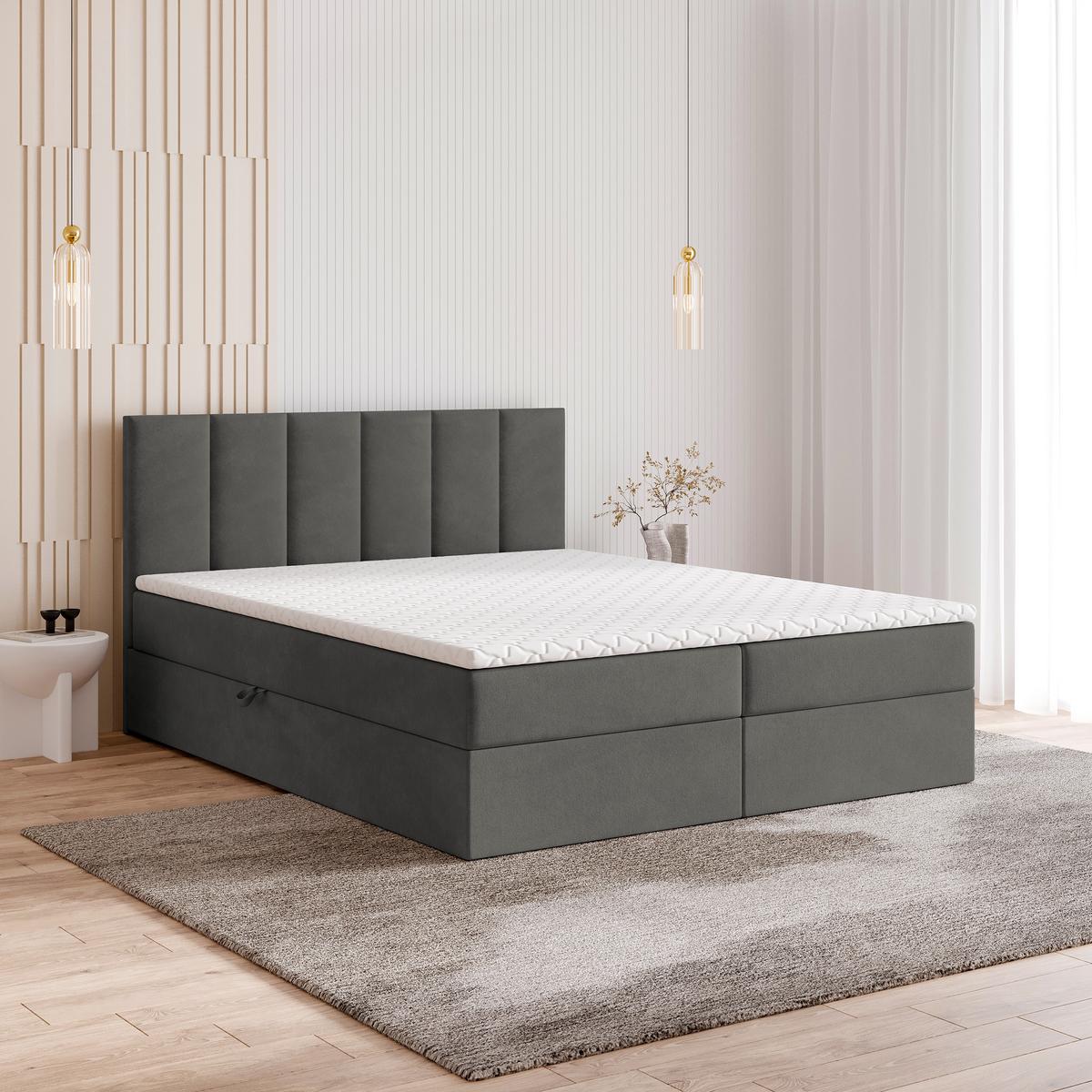 BOXBETT MERIL 180x200 cm mit Matratze und Topper - Grau - Grau, Holz (180/200cm) - MASSENO