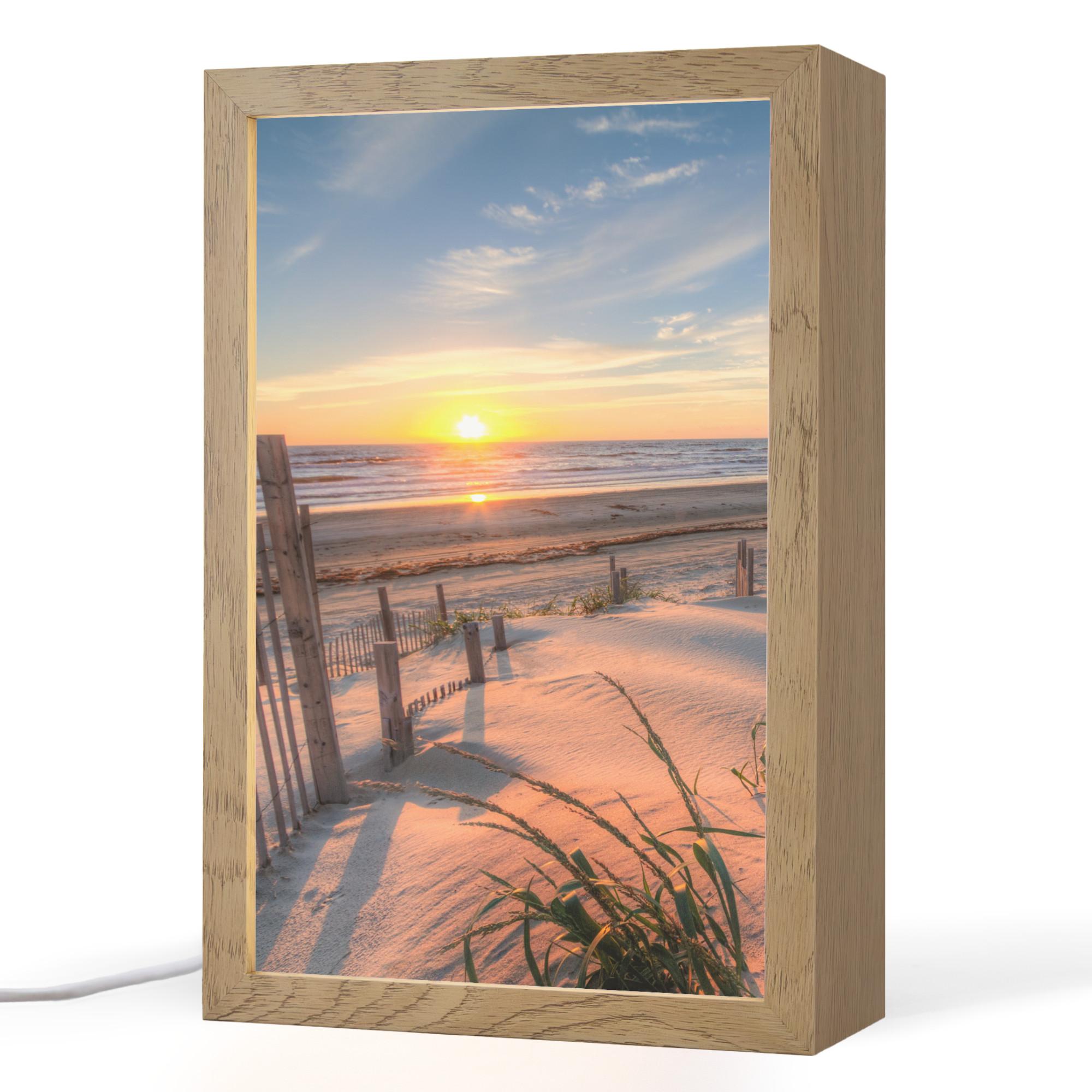 TISCHLEUCHTE Strand - Meer - Düne - Sonnenuntergang - Landschaft 20x30 cm - Creme, Holzwerkstoff (8/20/30cm) - OnlyWow