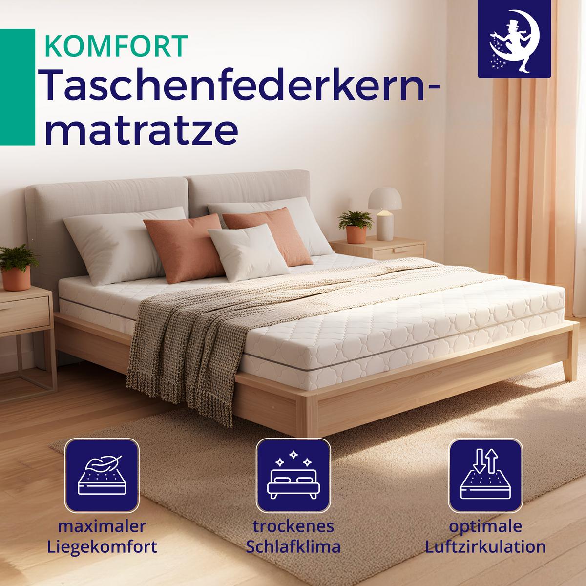 MATRATZE 100x200 cm mit Taschenfederkern - H2 - 21 cm Höhe - 7-Zonen - waschbarer Bezug - Weiß, Textil (100/200cm) - Mister Sandman