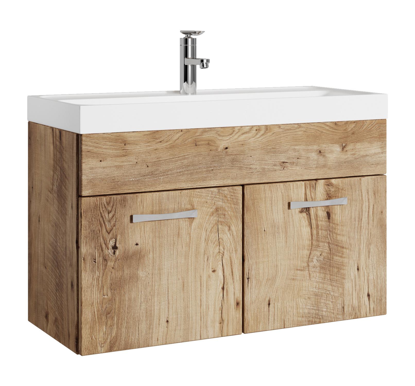 BADMÖBEL-SET Paso 2 Teile Kastanien Eiche - 80 x 35 x 55 cm - Kastanienfarben/Eichefarben, Holz (80/55/40cm) - Badplaats