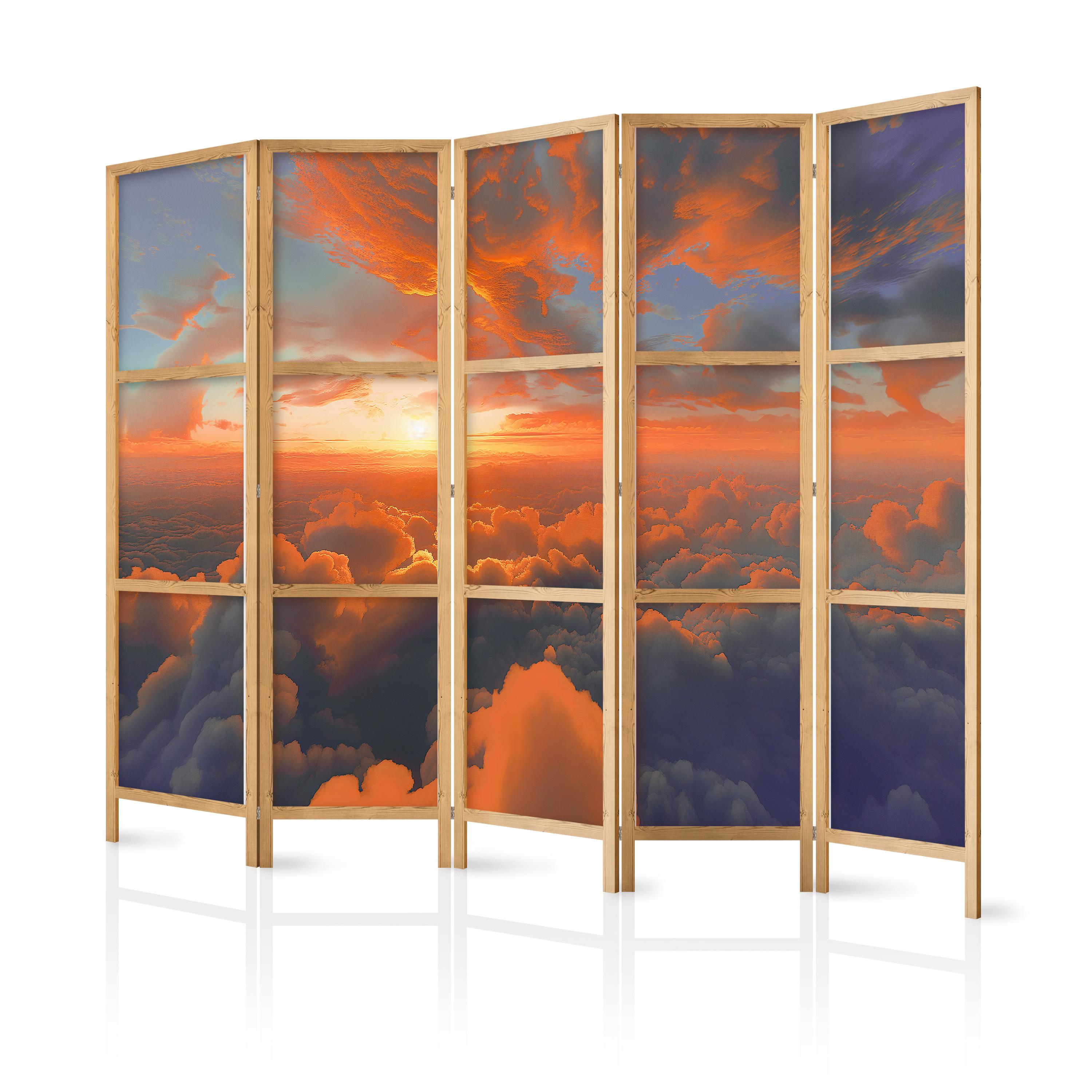 PARAVENT Japanischer 5-tlg 225x172 cm Sonnenaufgang 3D - Multicolor, Holz/Textil (225/172/3cm) - Muralo