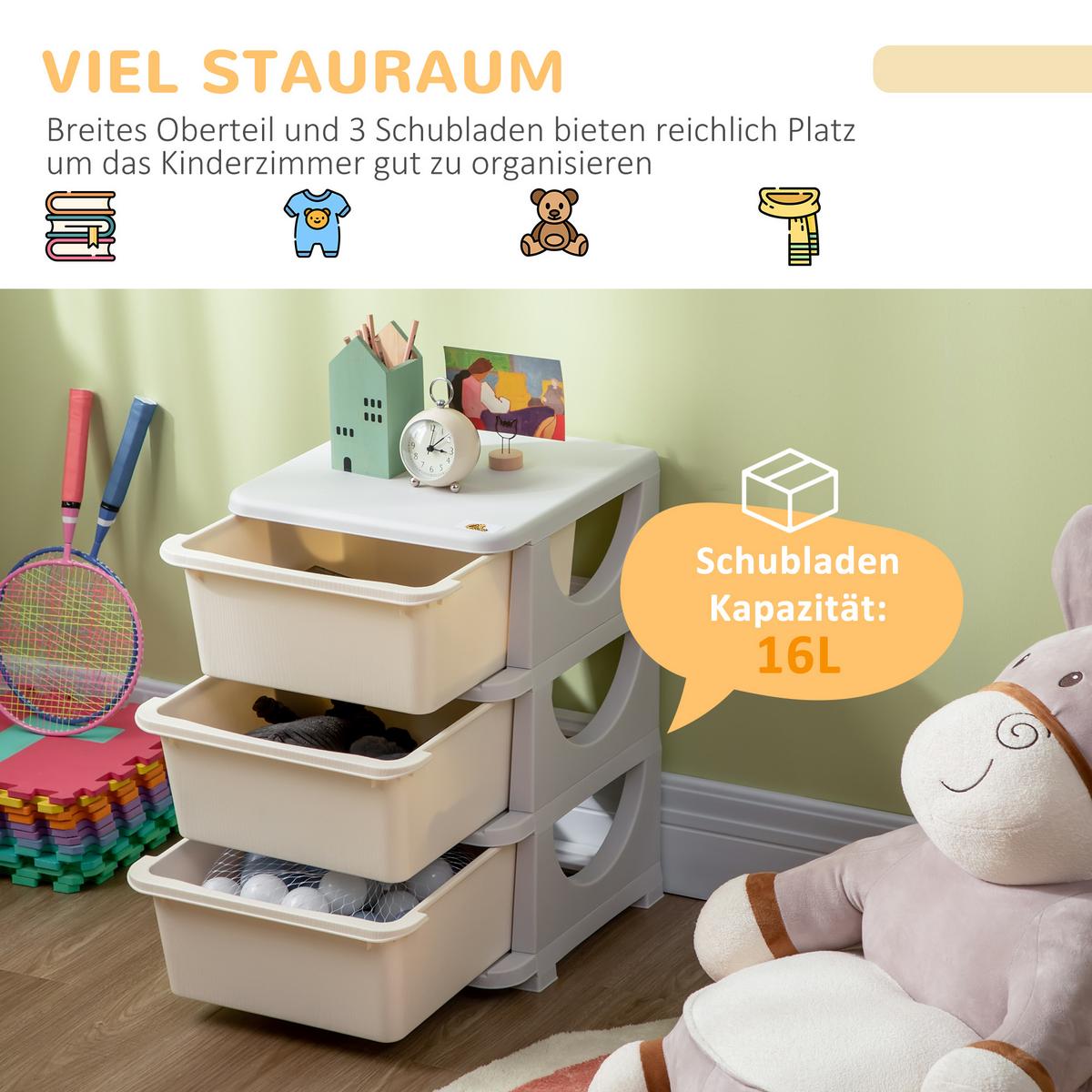 SCHUBLADENSCHRANK Kunststoff Cremeweiß - Creme, Kunststoff (37/56.5/37cm) - HOMCOM
