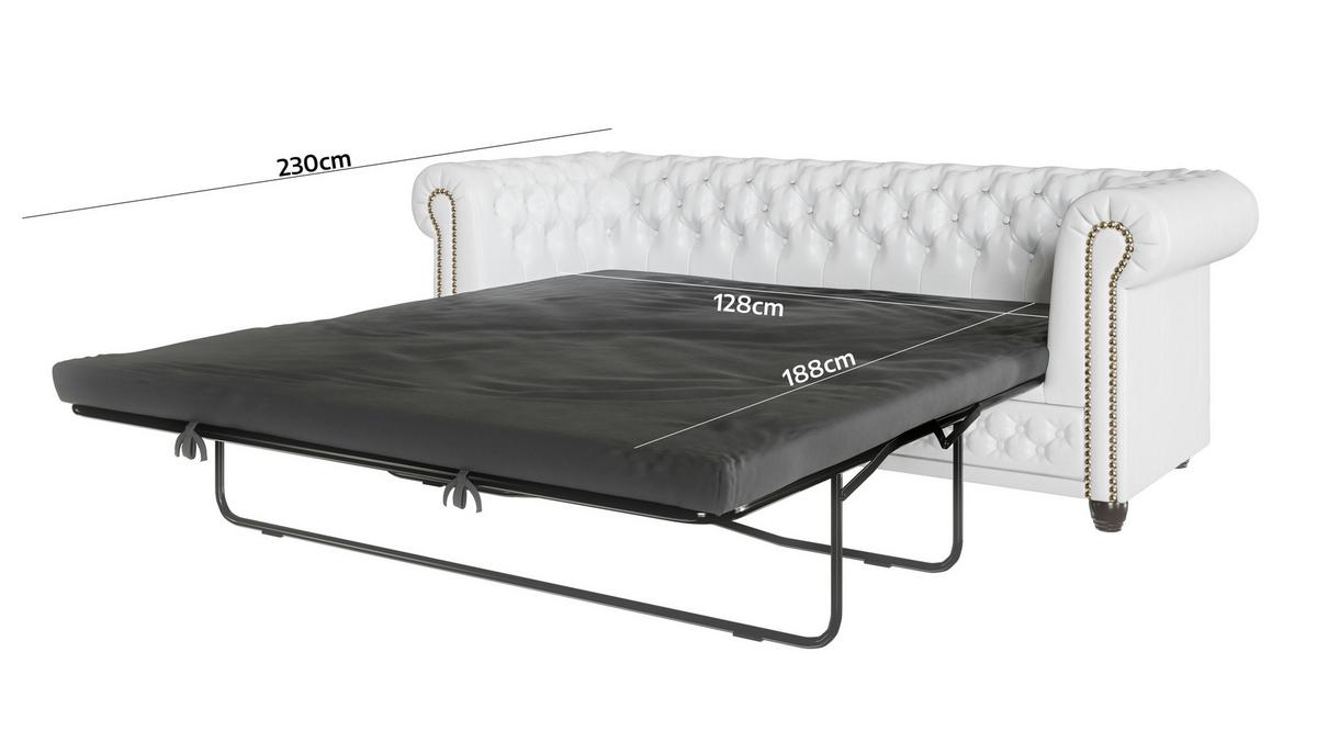 CHESTERFIELD-SOFA 3-sitzer mit Schlaffunktion Morin Weiß vegan Leder - Weiß/Braun, Holz/Textil (203/72/86cm) - S-Style Möbel
