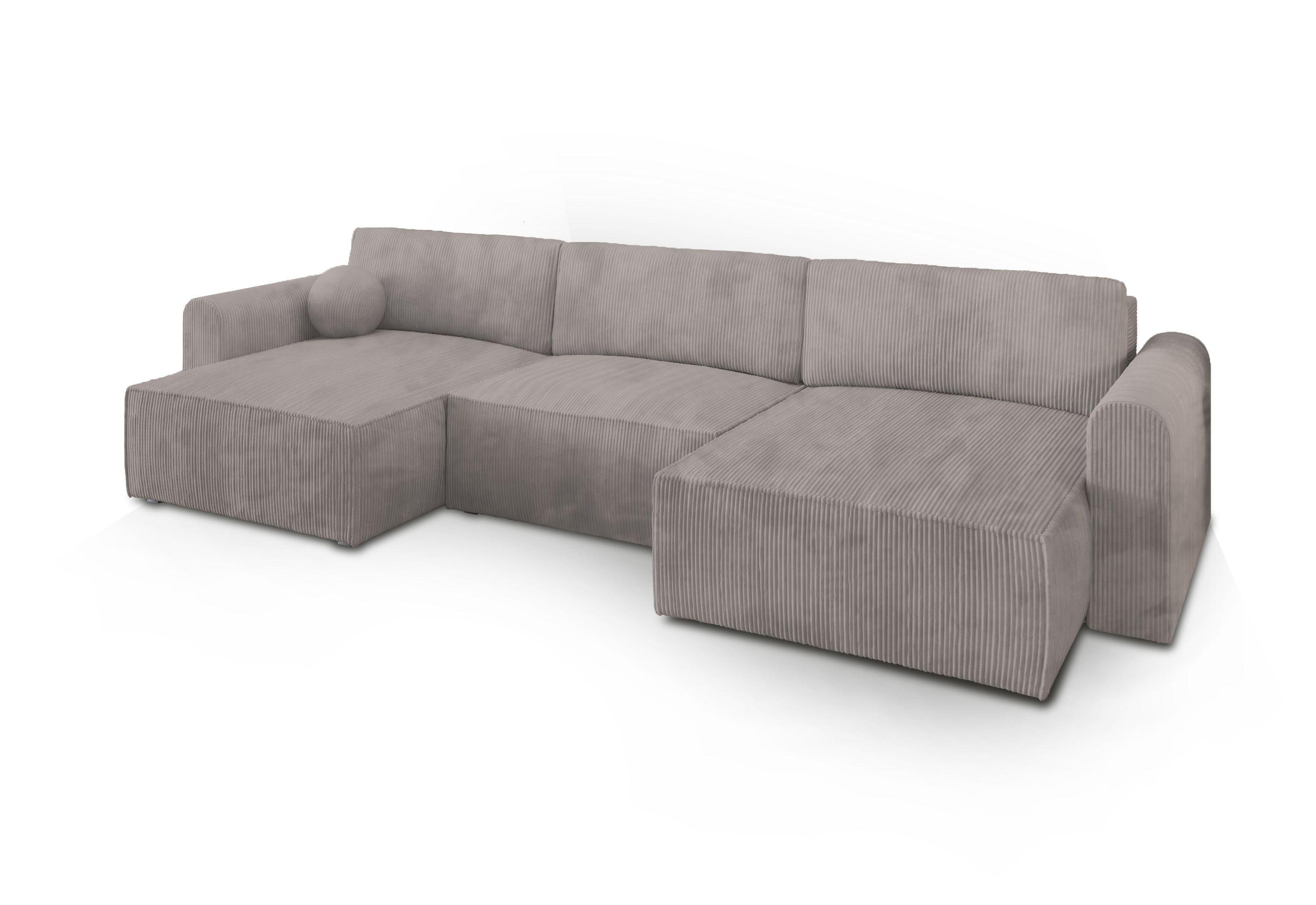WOHNLANDSCHAFT FENTO P Beige Kordstoff mit Schlaffunktion - Beige/Grau, Holz/Kunststoff (347/90/148cm) - MASSENO