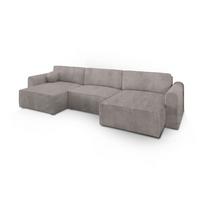 WOHNLANDSCHAFT FENTO P Beige Kordstoff mit Schlaffunktion - Beige/Grau, Holz/Kunststoff (347/90/148cm) - MASSENO