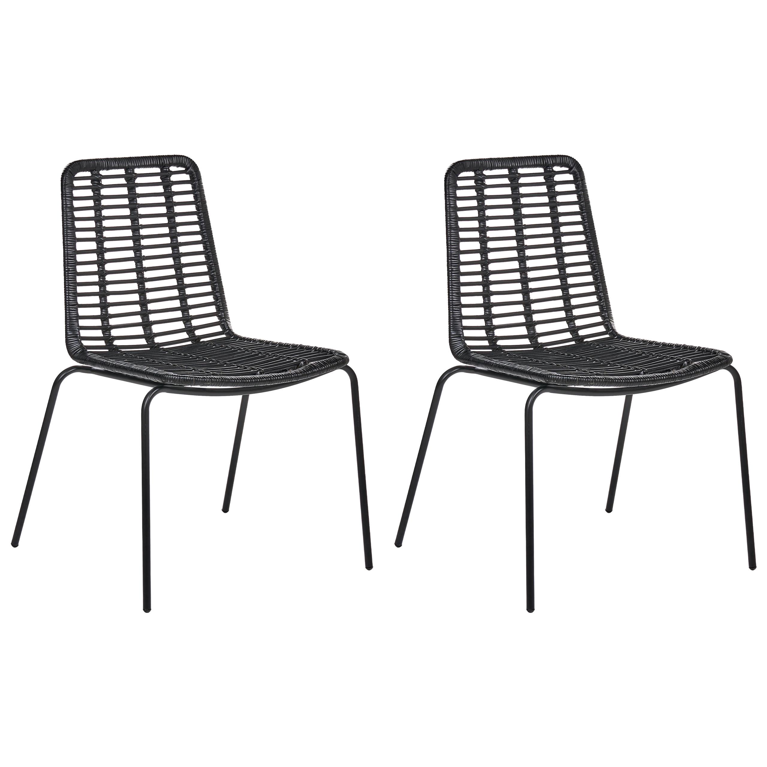 ESSZIMMERSTUHL 2er-Set Rattan Schwarz Taos - Schwarz, Naturmaterialien (56/82/55cm) - Beliani