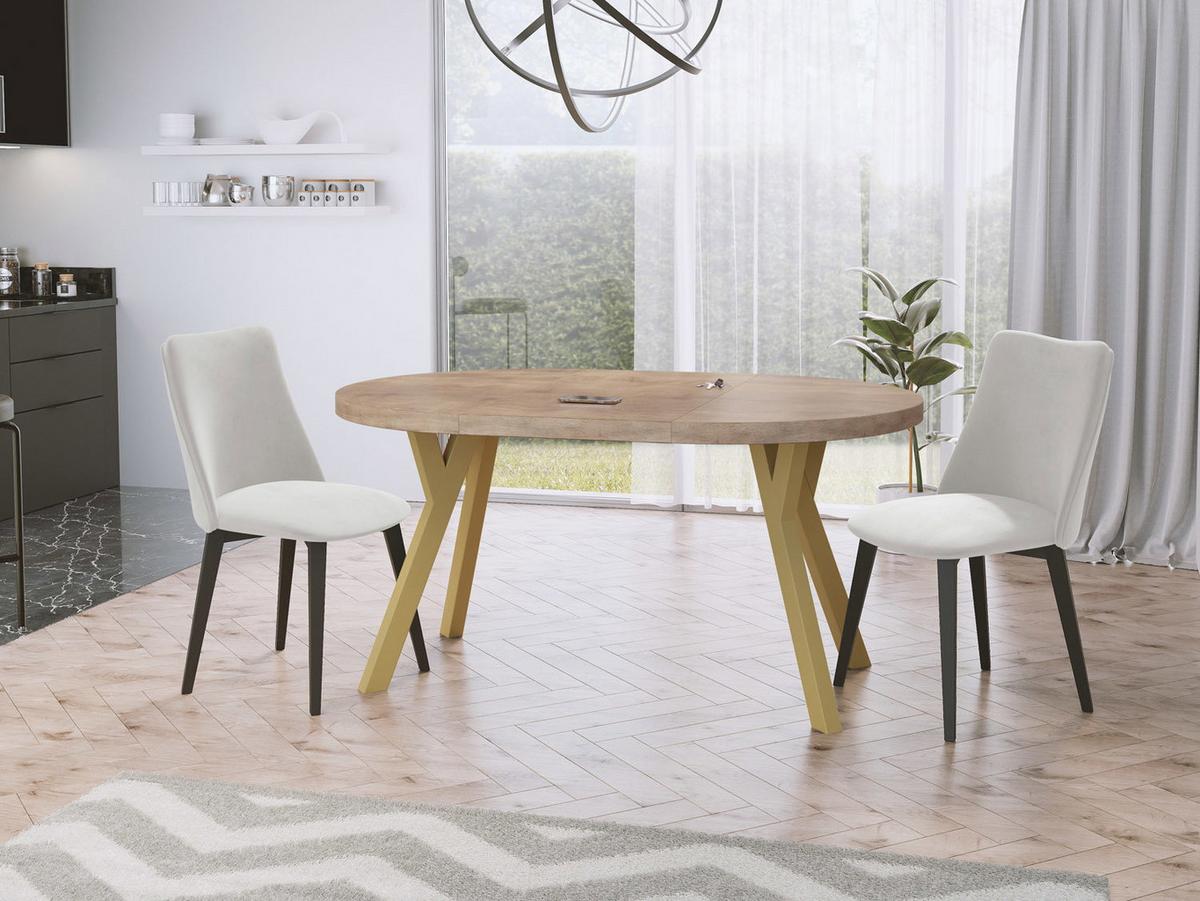 ESSTISCH Mateo runder ausziehbarer, Sonoma Eiche 100-150/100/76 cm - Goldfarben/Sonoma Eiche, Holz/Holzwerkstoff (100/150/76cm) - WFL GROUP