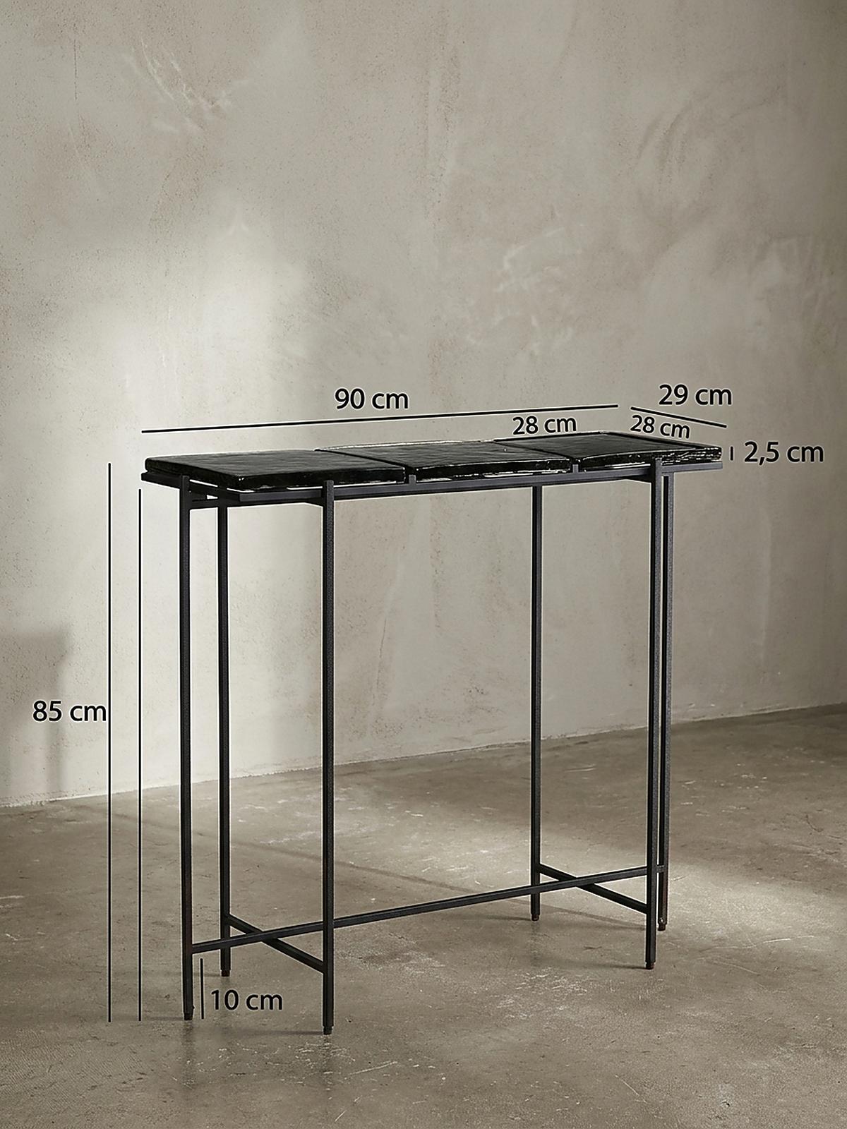 KONSOLENTISCH – Schwarz/Glas, 90x29x85 cm, Metallgestell, mit abnehmbaren Tischplatten - Schwarz, Glas/Metall (29/90/85cm) - KADIMA DESIGN