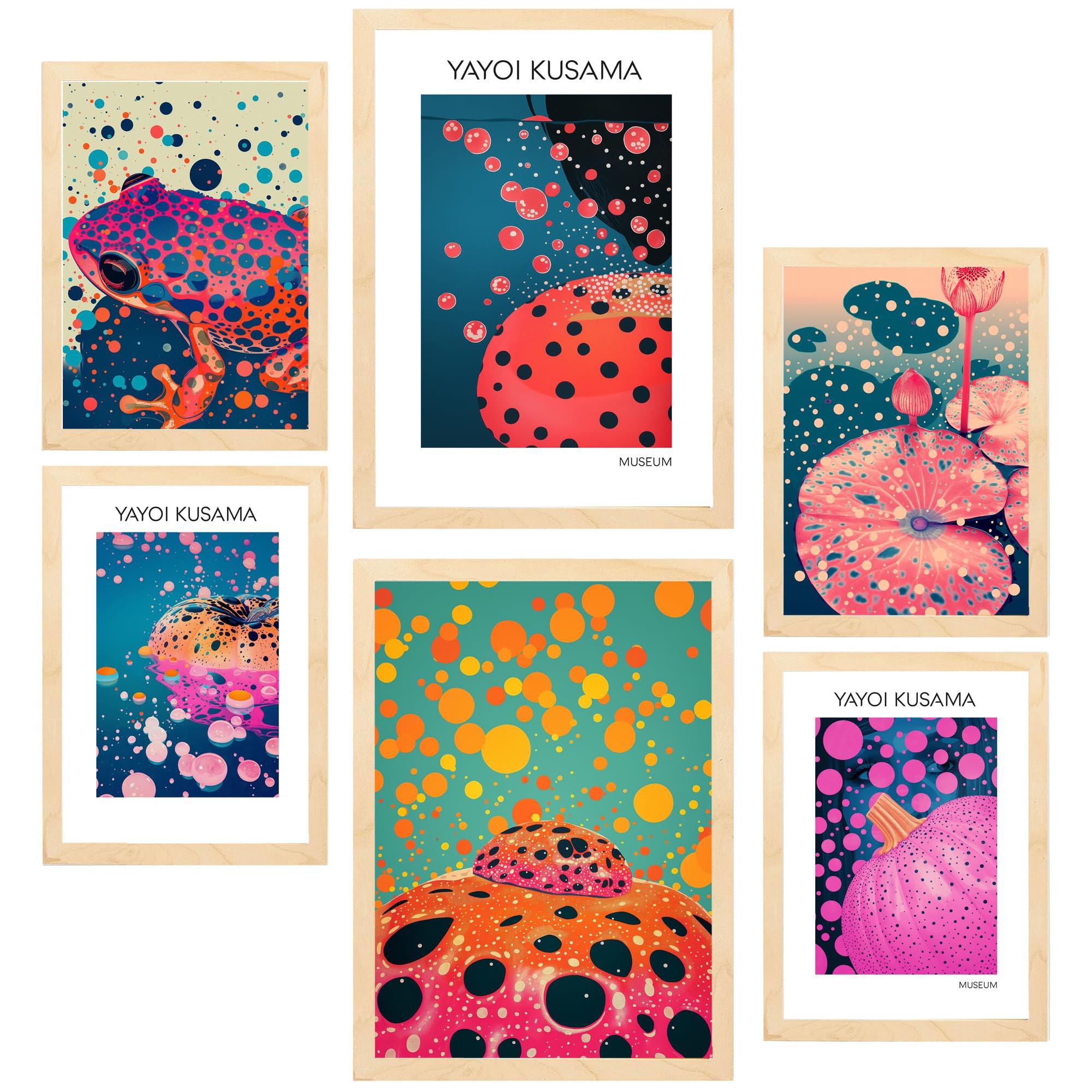 POSTER Set Mit 6 Kusama Kürbis A3 & A4 Rahmen Aus Hellem Holz - Beige, Papier (29/3cm) - Nacnic