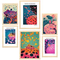 POSTER Set Mit 6 Kusama Kürbis A3 & A4 Rahmen Aus Hellem Holz - Beige, Papier (29/3cm) - Nacnic