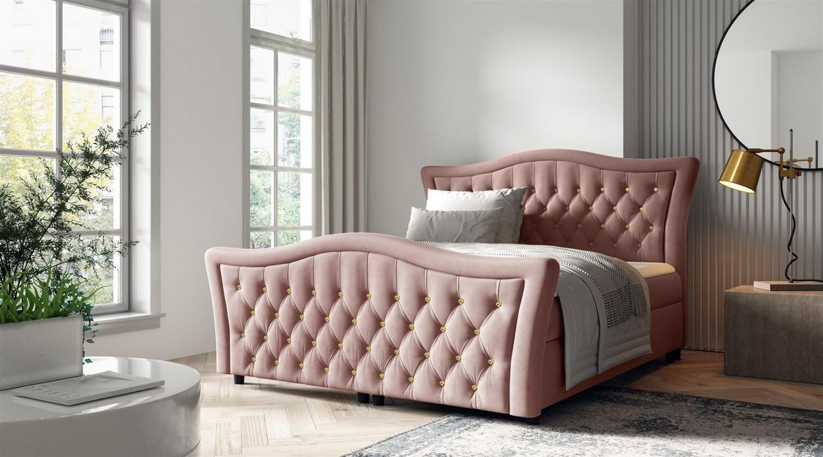 BOXBETT Turhan In Elisa Velvet - Rosa, Holzwerkstoff/Textil (160/200cm) - Fun Möbel