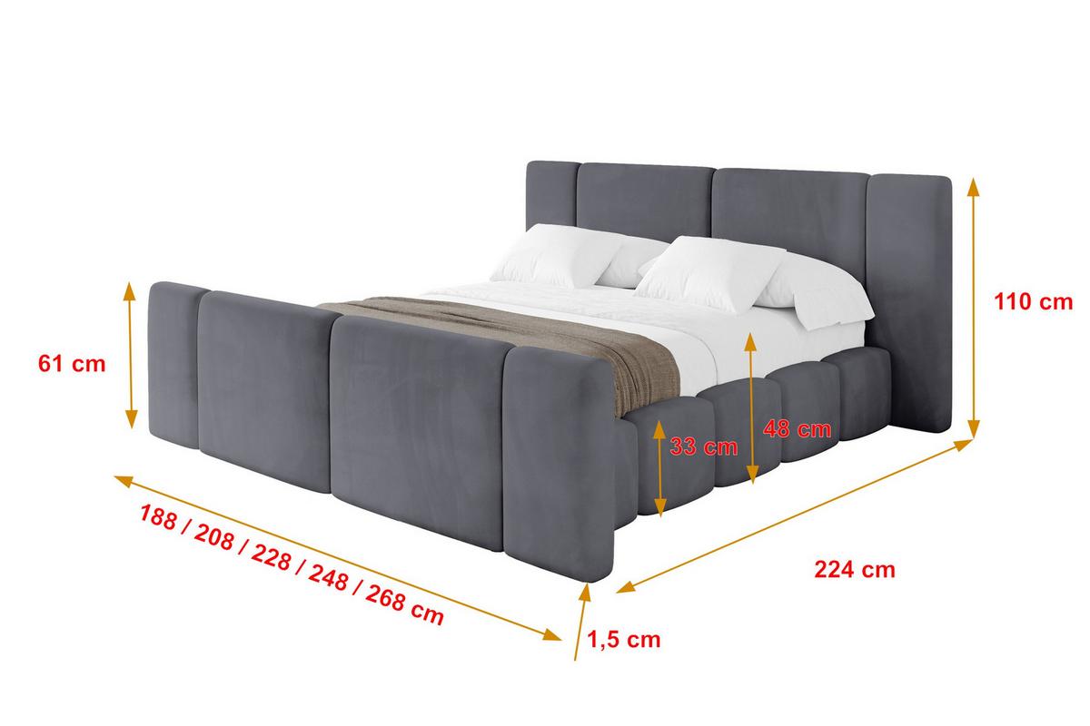 POLSTERBETT mit Bettkasten, Fußteil und Lattenrost, Bett mit Matratze H3/H4 - NILO-Z 180x200 Dunkelgrau - Dunkelgrau, Holzwerkstoff/Textil (180/200cm) - ALTDECOR