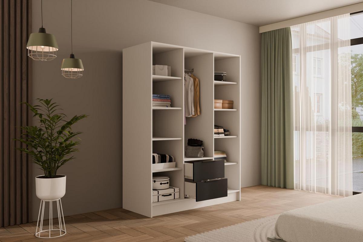 KLEIDERSCHRANK mit Flügeltüren KOLIN 150x200cm Weiß / Schwarz - Schwarz/Weiß, Holzwerkstoff (150/200/51cm) - ALTDECOR